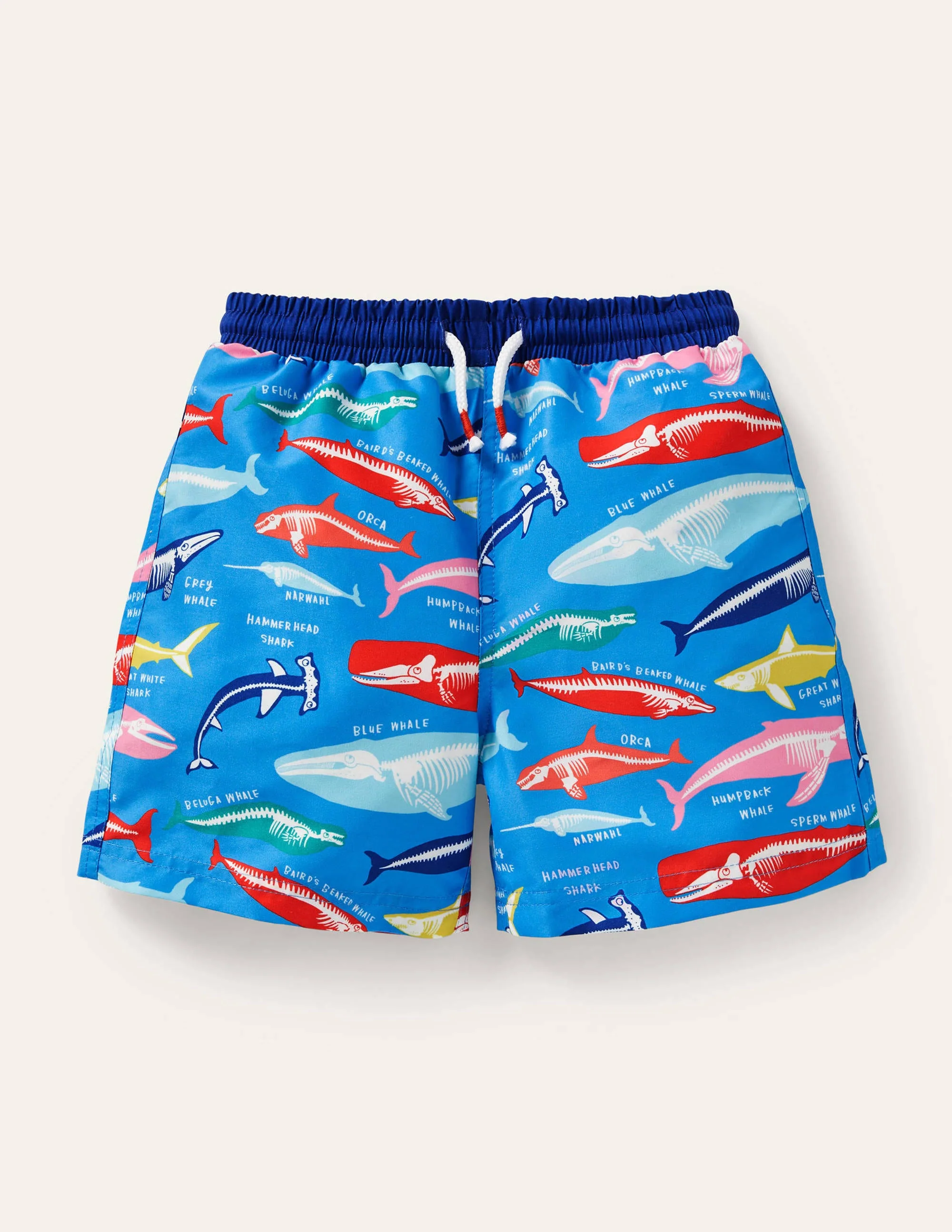 Gemusterte Badeshorts-Malibu-Blau, Walskelette