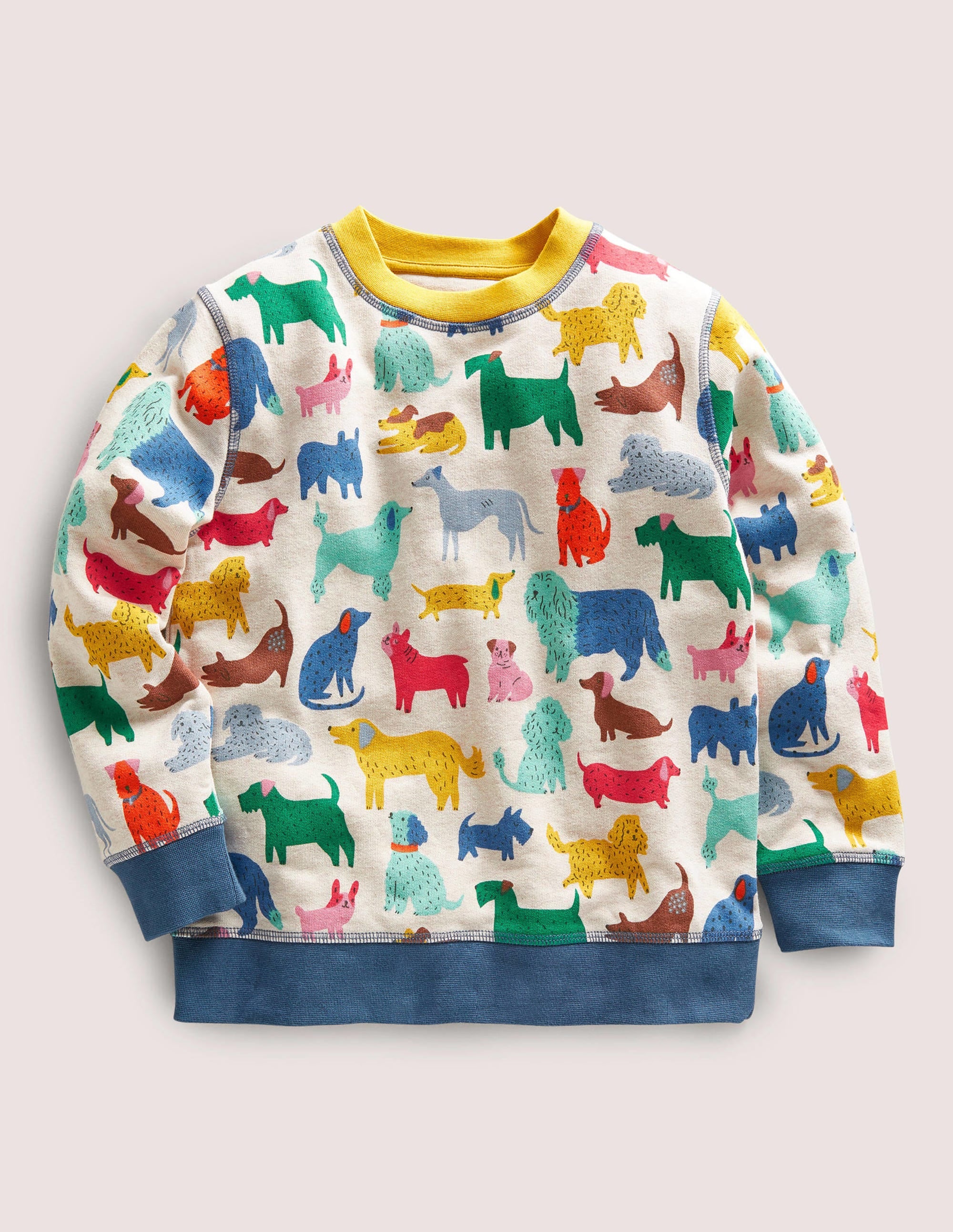 Gemustertes Sweatshirt-Hellbeige Meliert/Blau, Hunde