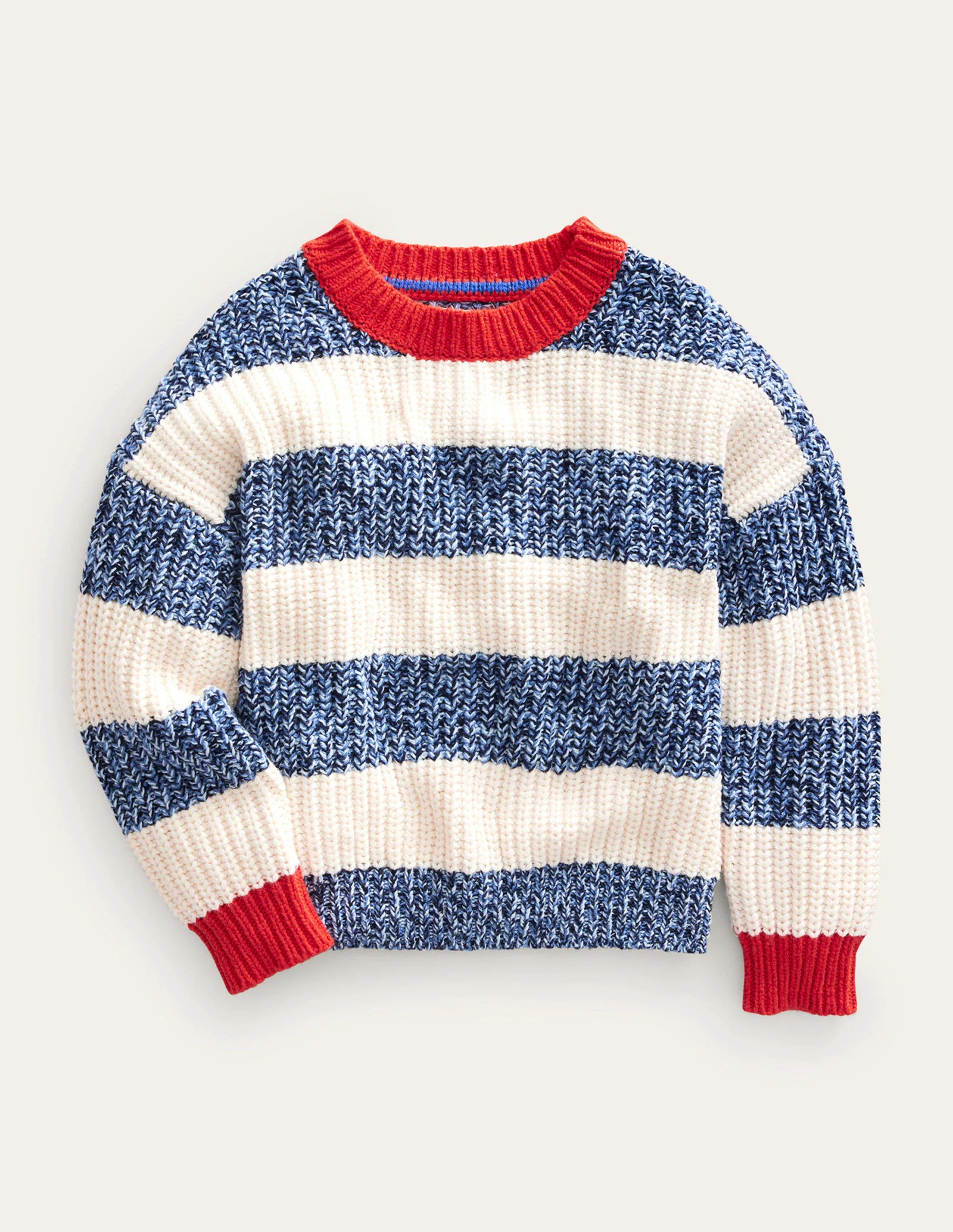 Gestreifter Rippstrick-Pullover-Marineblau Twist/Beige Meliert