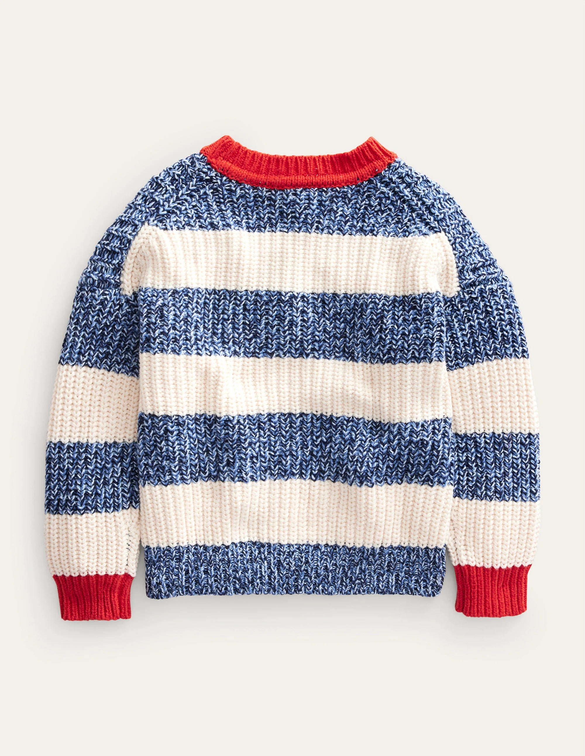 Gestreifter Rippstrick-Pullover-Marineblau Twist/Beige Meliert - Image 2