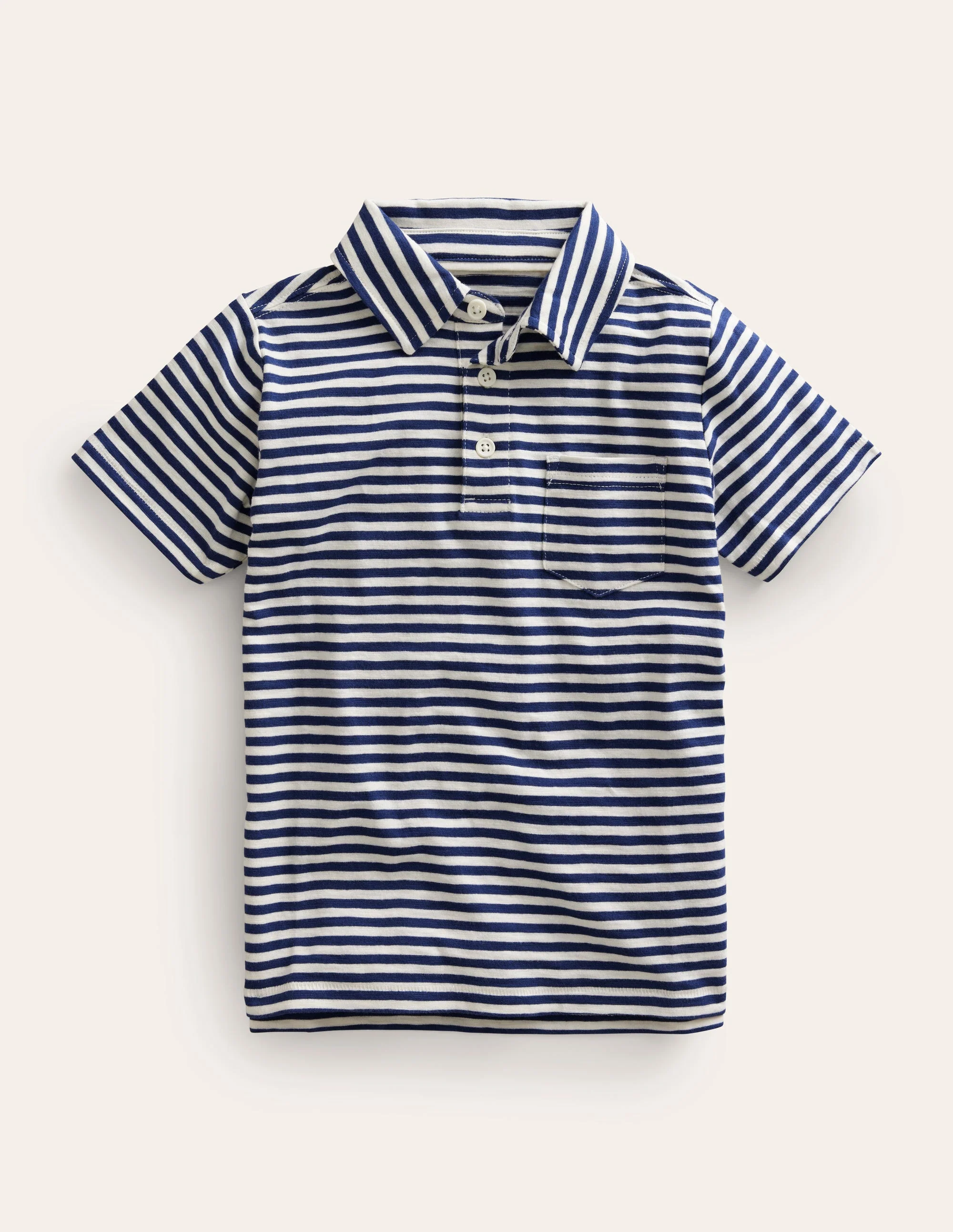 Gestreiftes Poloshirt aus Flammgarn-Baumwolle-Marineblau/Naturweiß