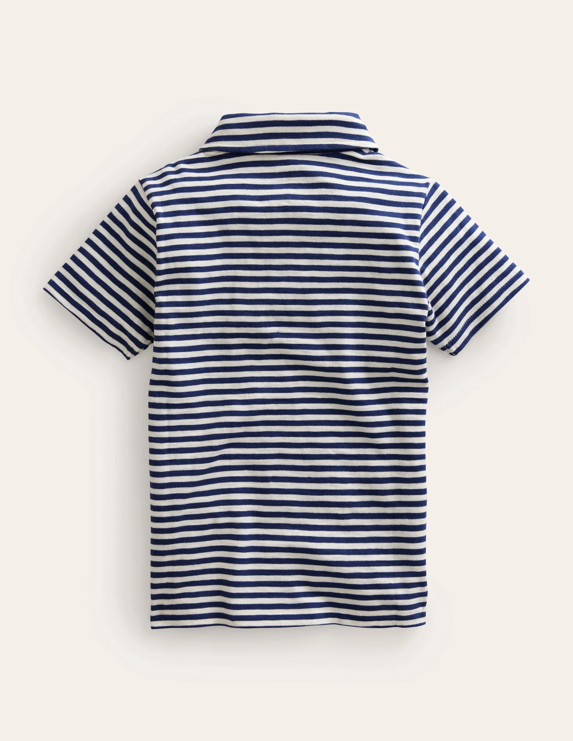 Gestreiftes Poloshirt aus Flammgarn-Baumwolle-Marineblau/Naturweiß - Image 2