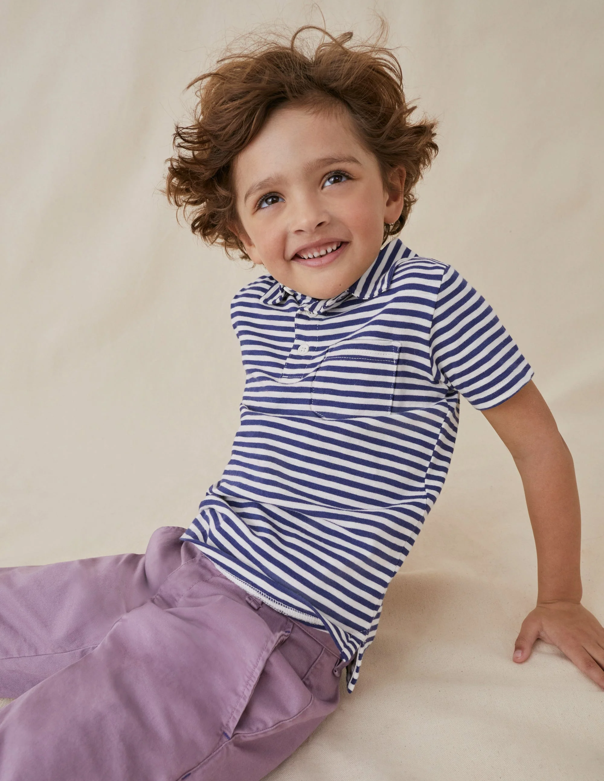 Gestreiftes Poloshirt aus Flammgarn-Baumwolle-Marineblau/Naturweiß - Image 4