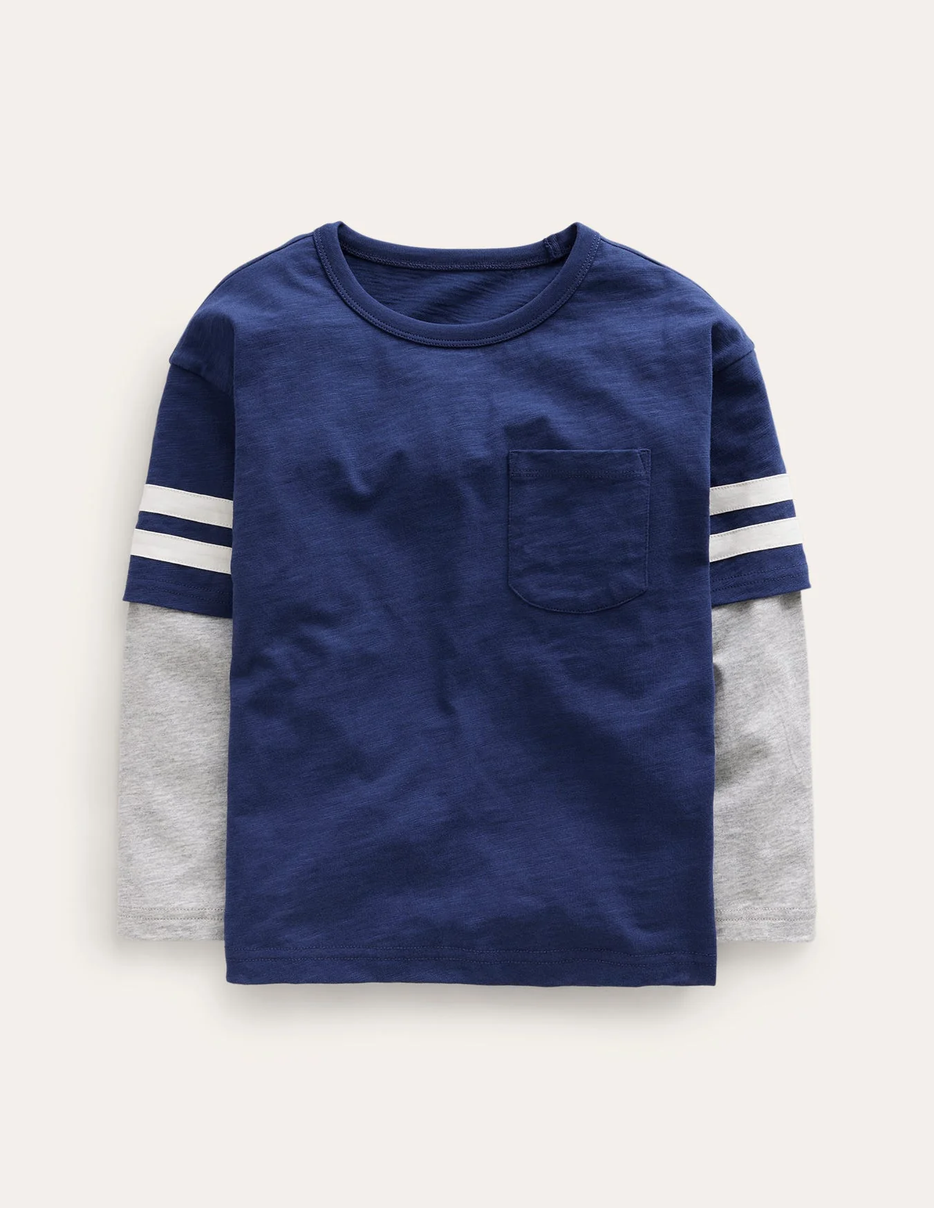 Gestreiftes T-Shirt im Lagenlook-Schuluniform-Marineblau Meliert