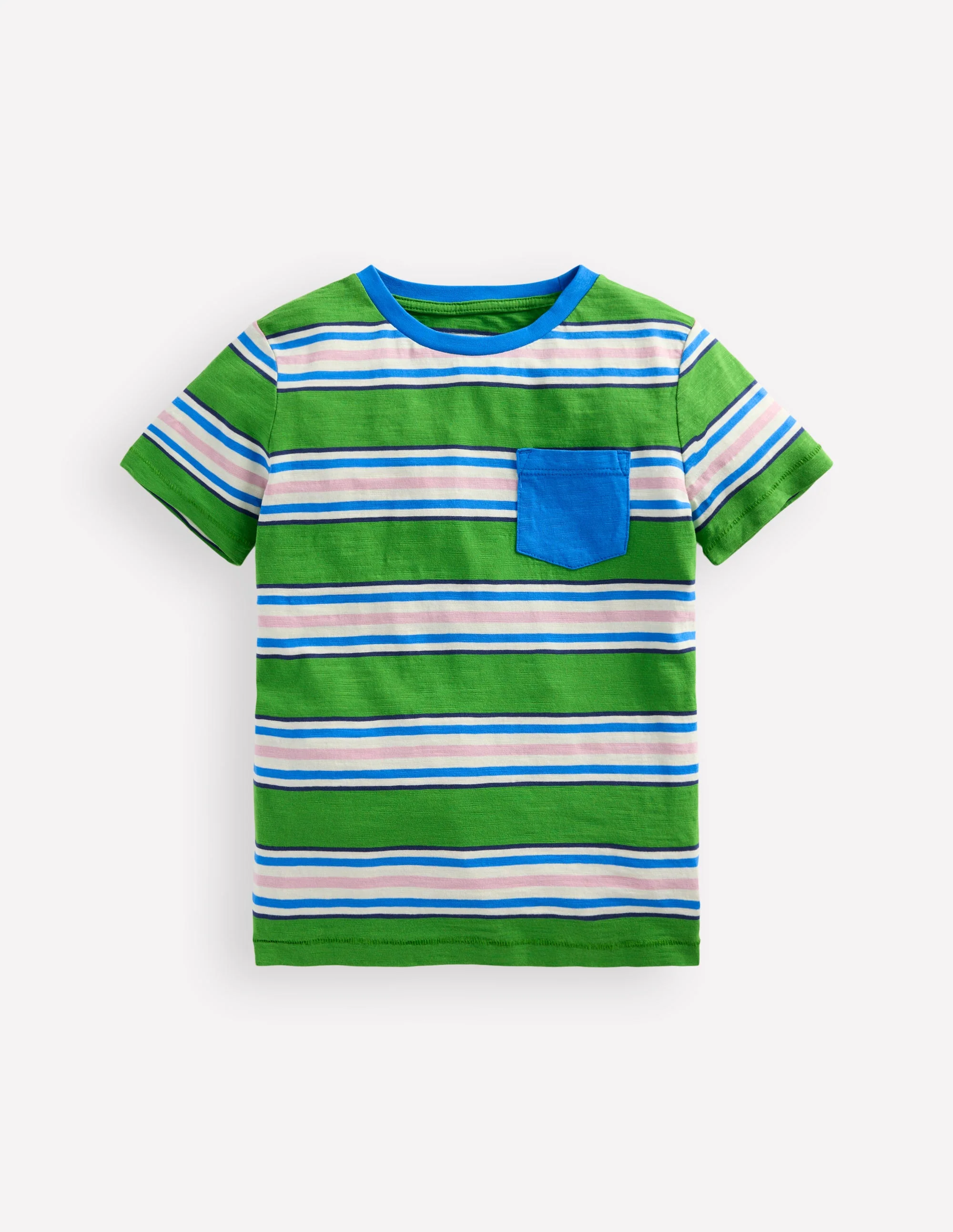 Gestreiftes T-Shirt mit Tasche-Limettensaftgrün/Himmelblau