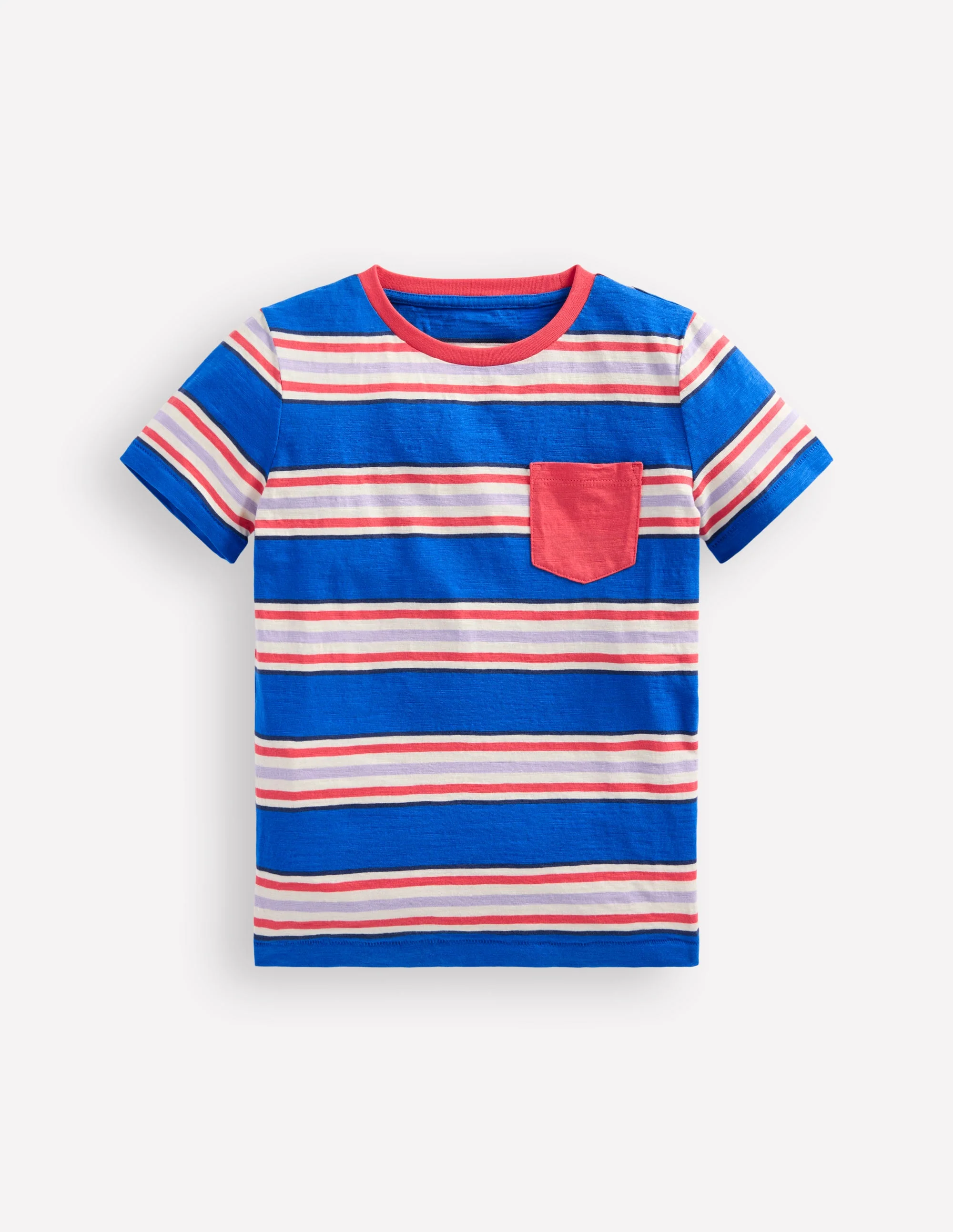 Gestreiftes T-Shirt mit Tasche-Prinzessinnenblau und Cayenne