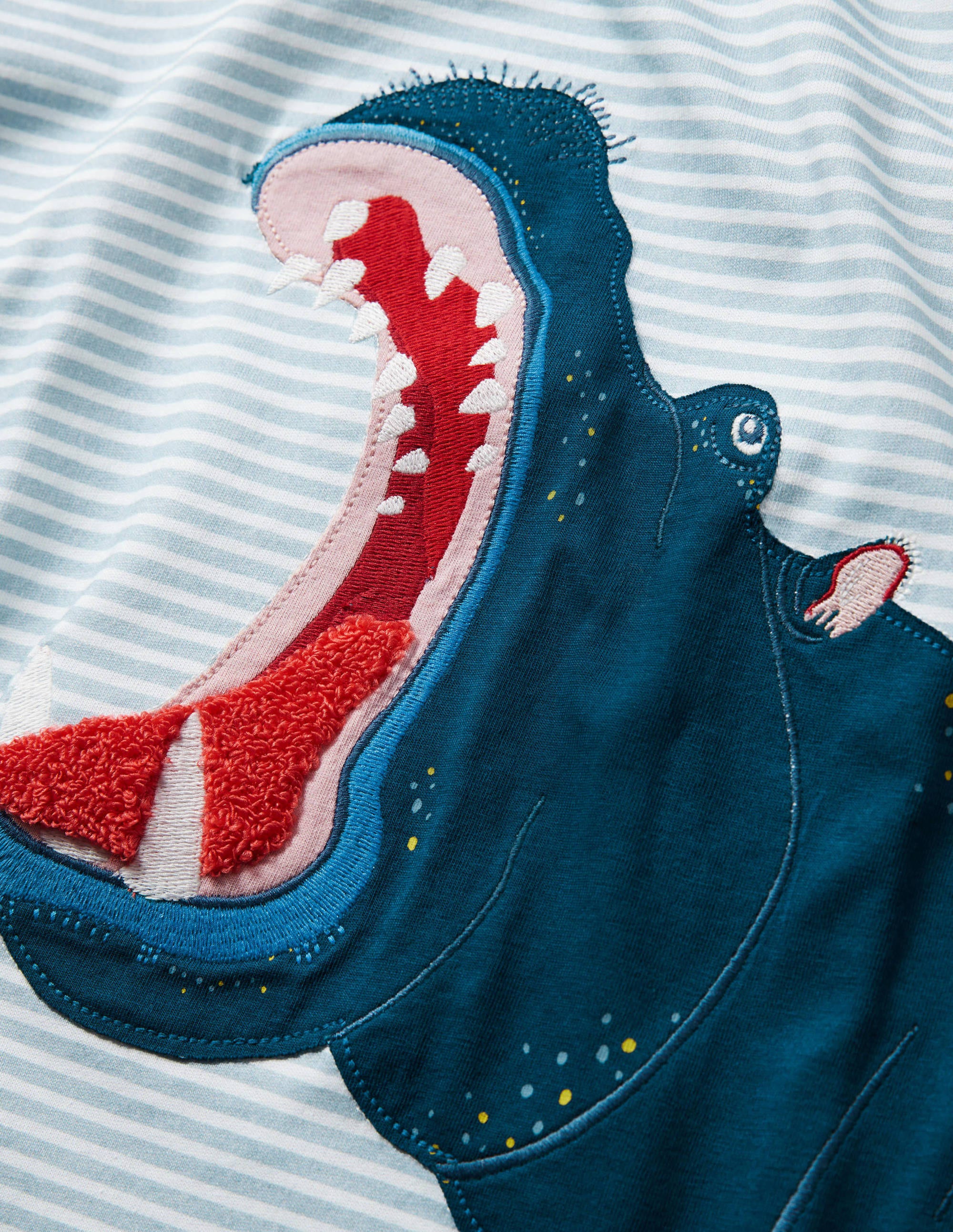 Gestreiftes T-Shirt mit Tierapplikation-Küstenblau, Nilpferd - Image 3