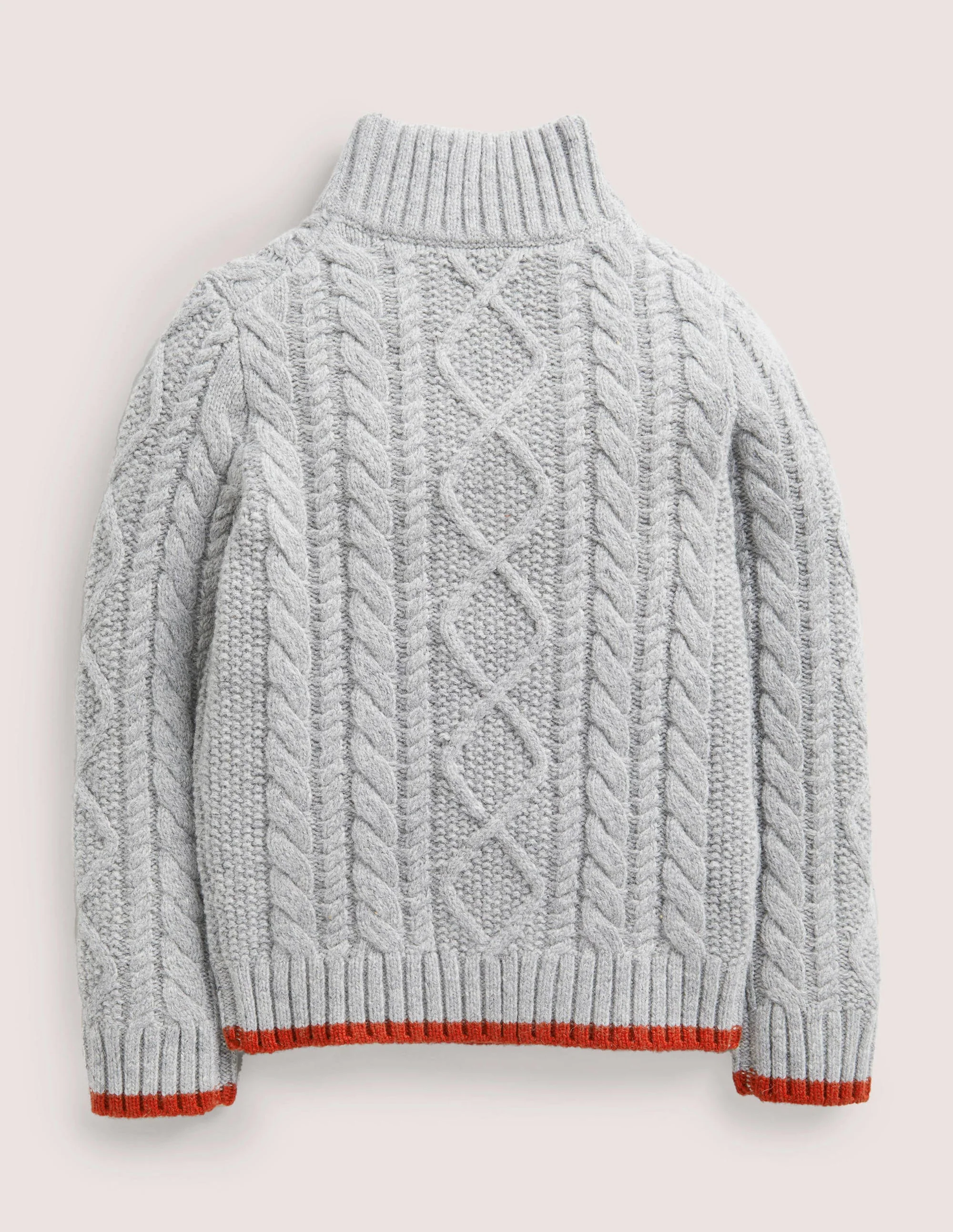 Grey Half Zip Cable Knit Jumper-Grau Meliert, Zopfmuster - Image 2