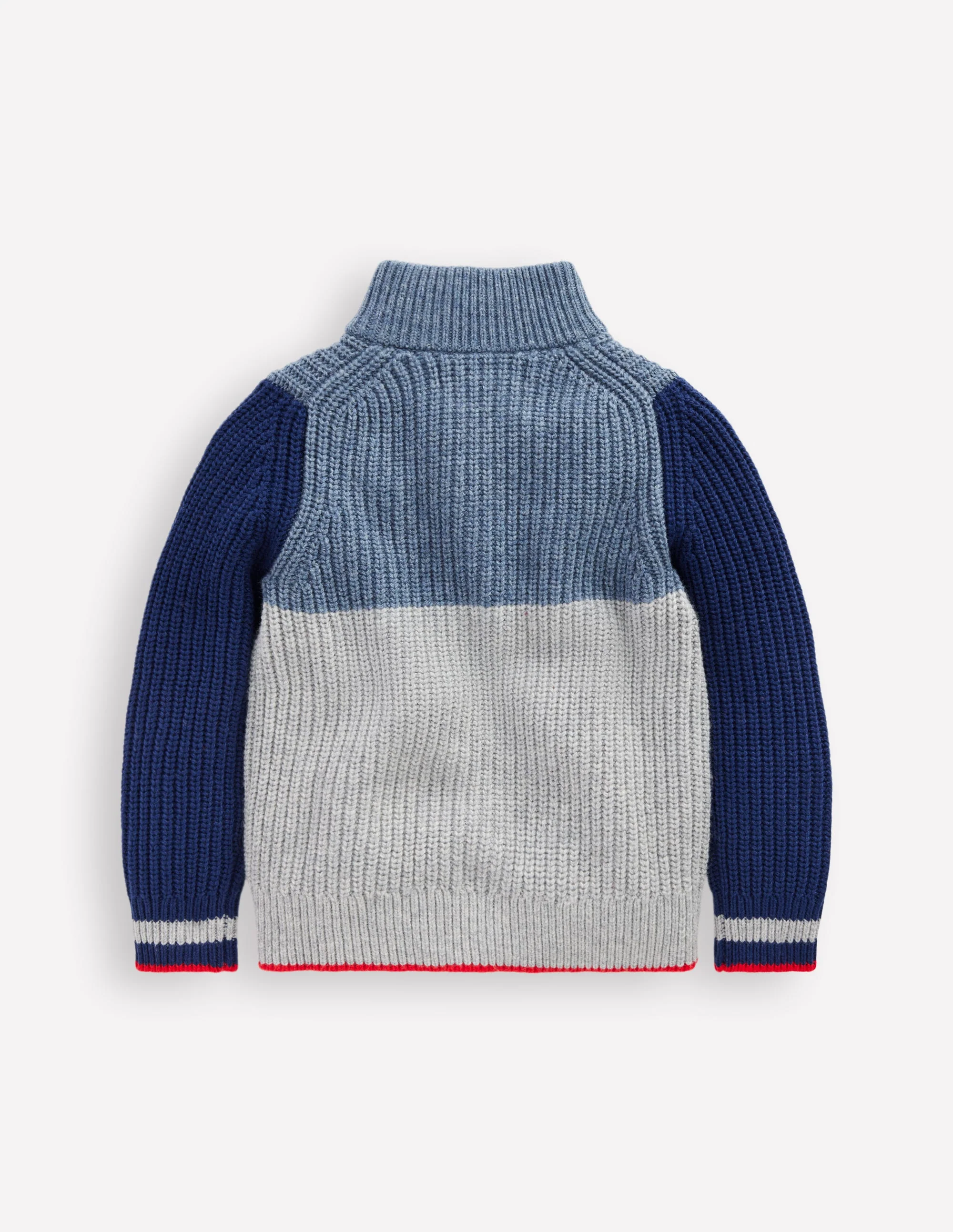 Grobstrickpullover mit Reißverschluss-Grau Meliert Blockfarben - Image 2