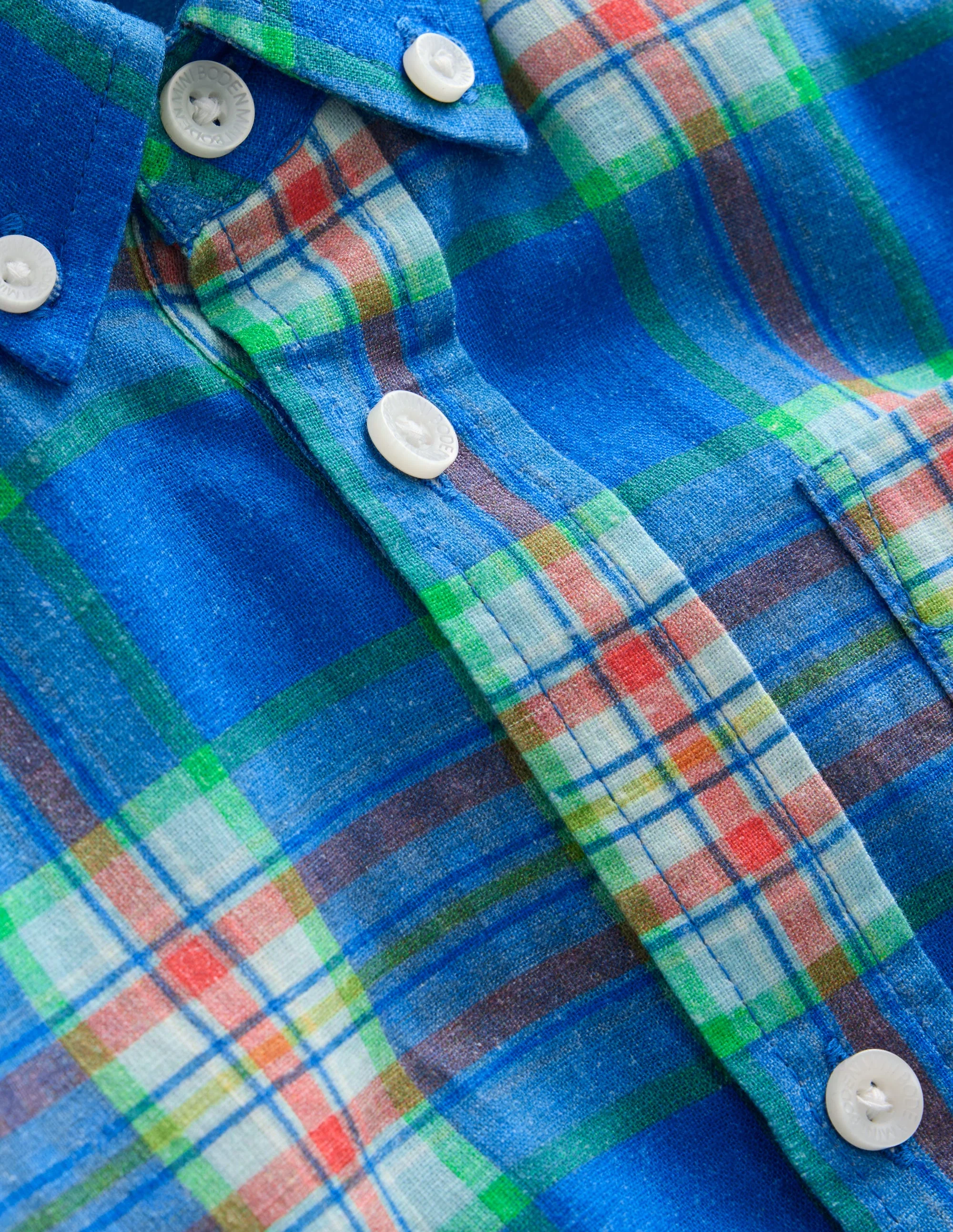 Hemd aus Baumwollleinen-Blau / Grün Kariert - Image 3