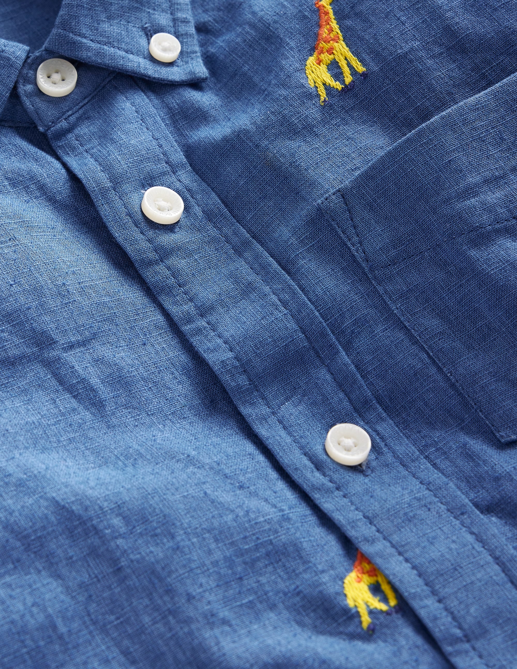 Hemd aus Baumwollleinen-Chambray Giraffe Stickerei - Image 3