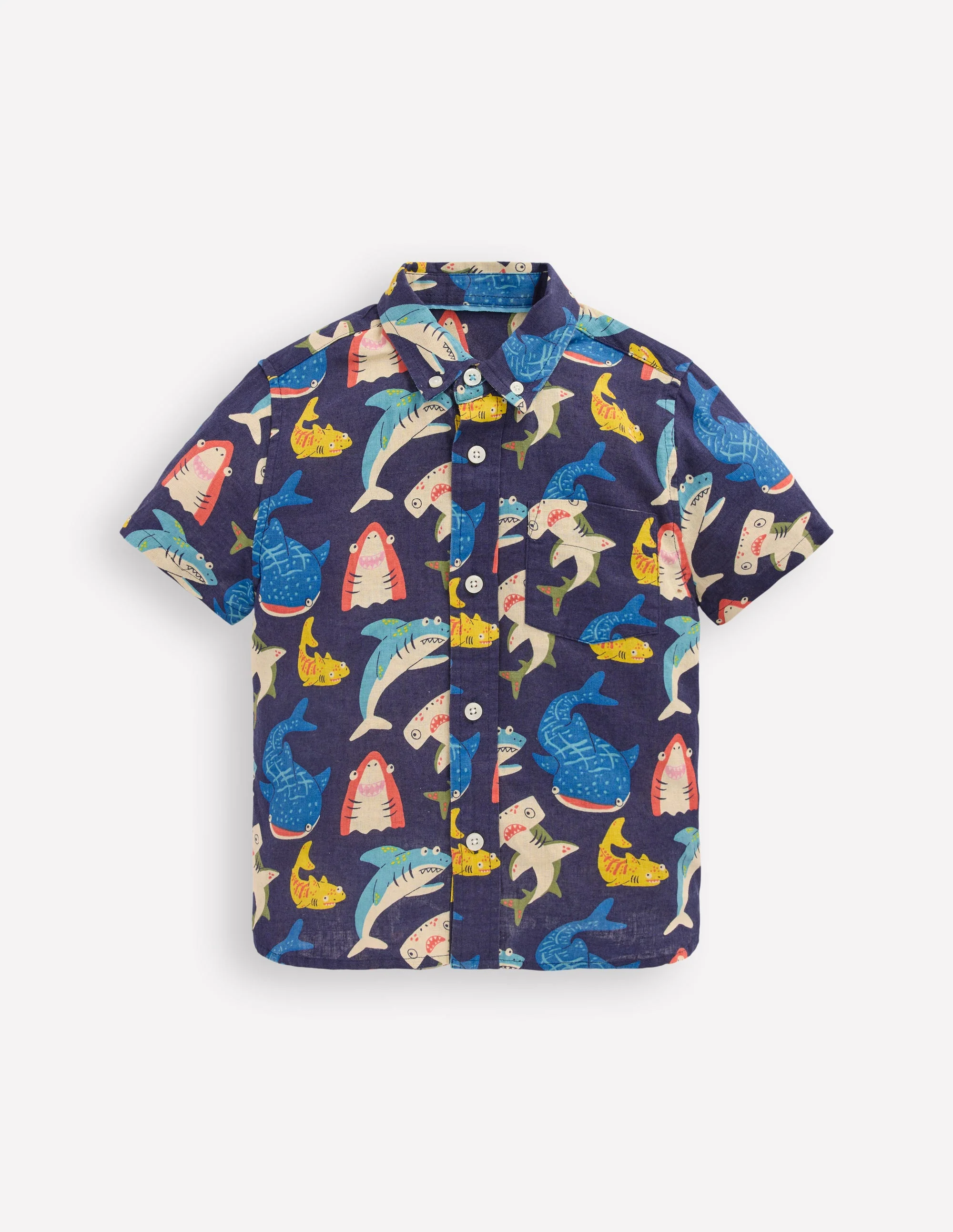 Hemd aus Baumwollleinen-Schuluniform-Marineblau Bunte Haie