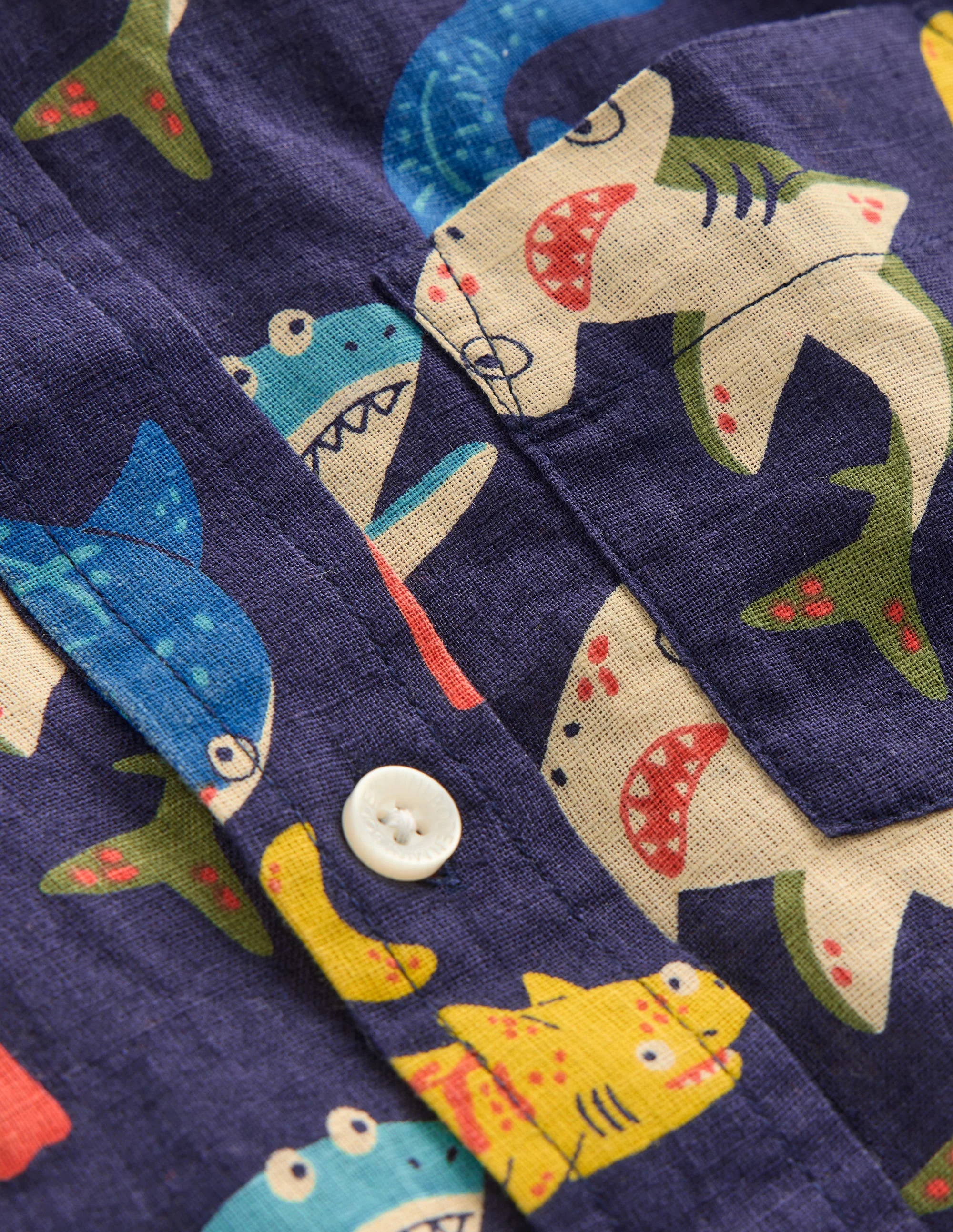 Hemd aus Baumwollleinen-Schuluniform-Marineblau Bunte Haie - Image 3