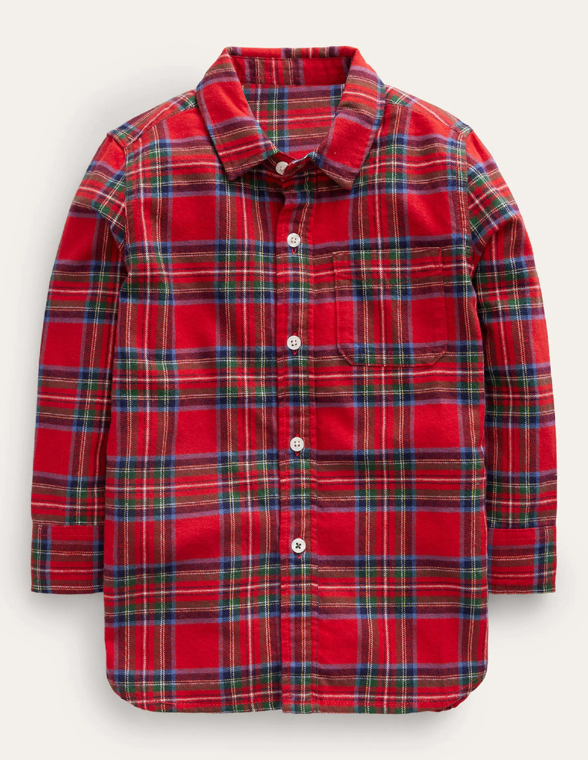 Hemd aus gebürstetem Flanell-Rot / Blau Kariert