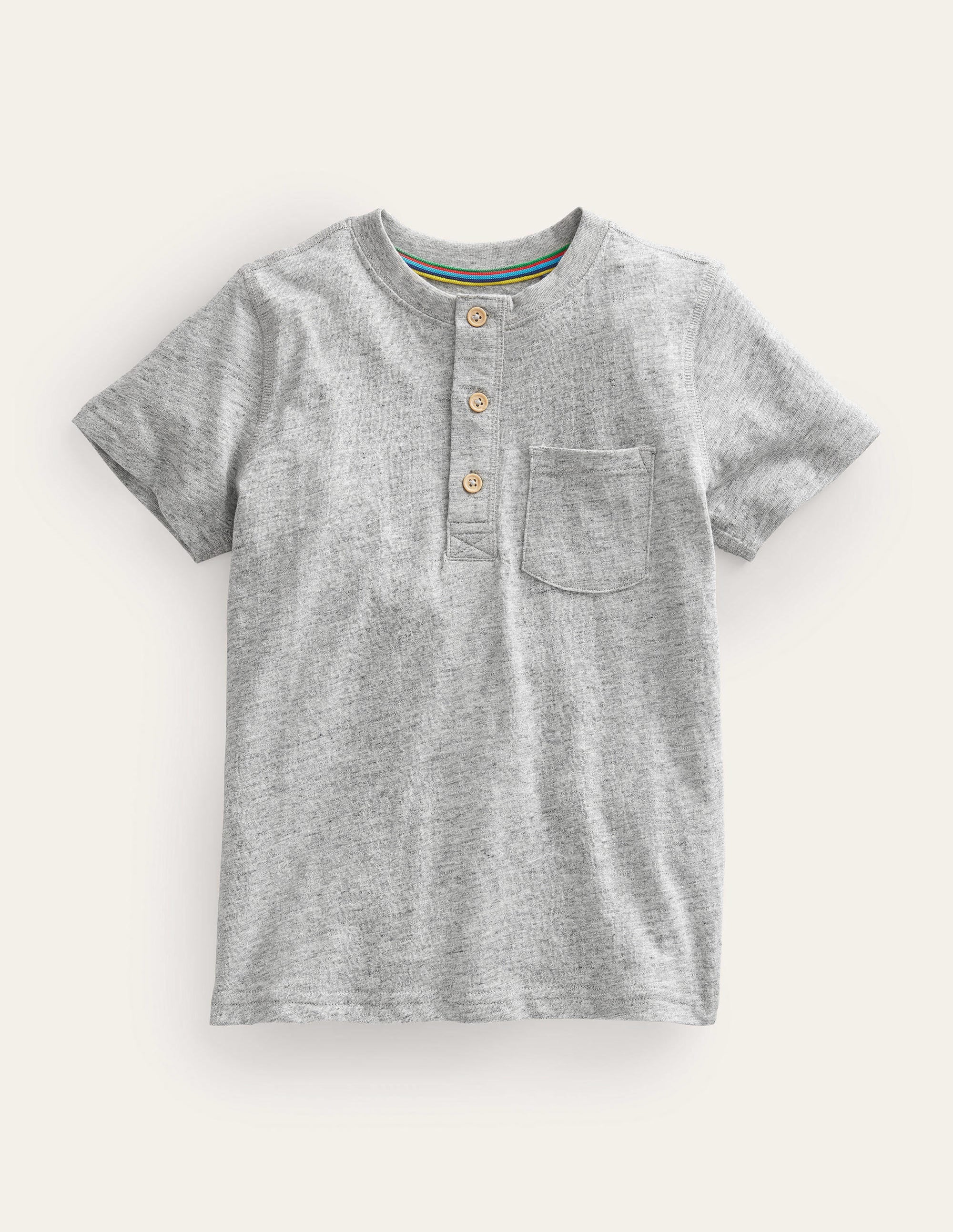 Henley T-Shirt aus gewaschener Baumwolle-Grau Meliert