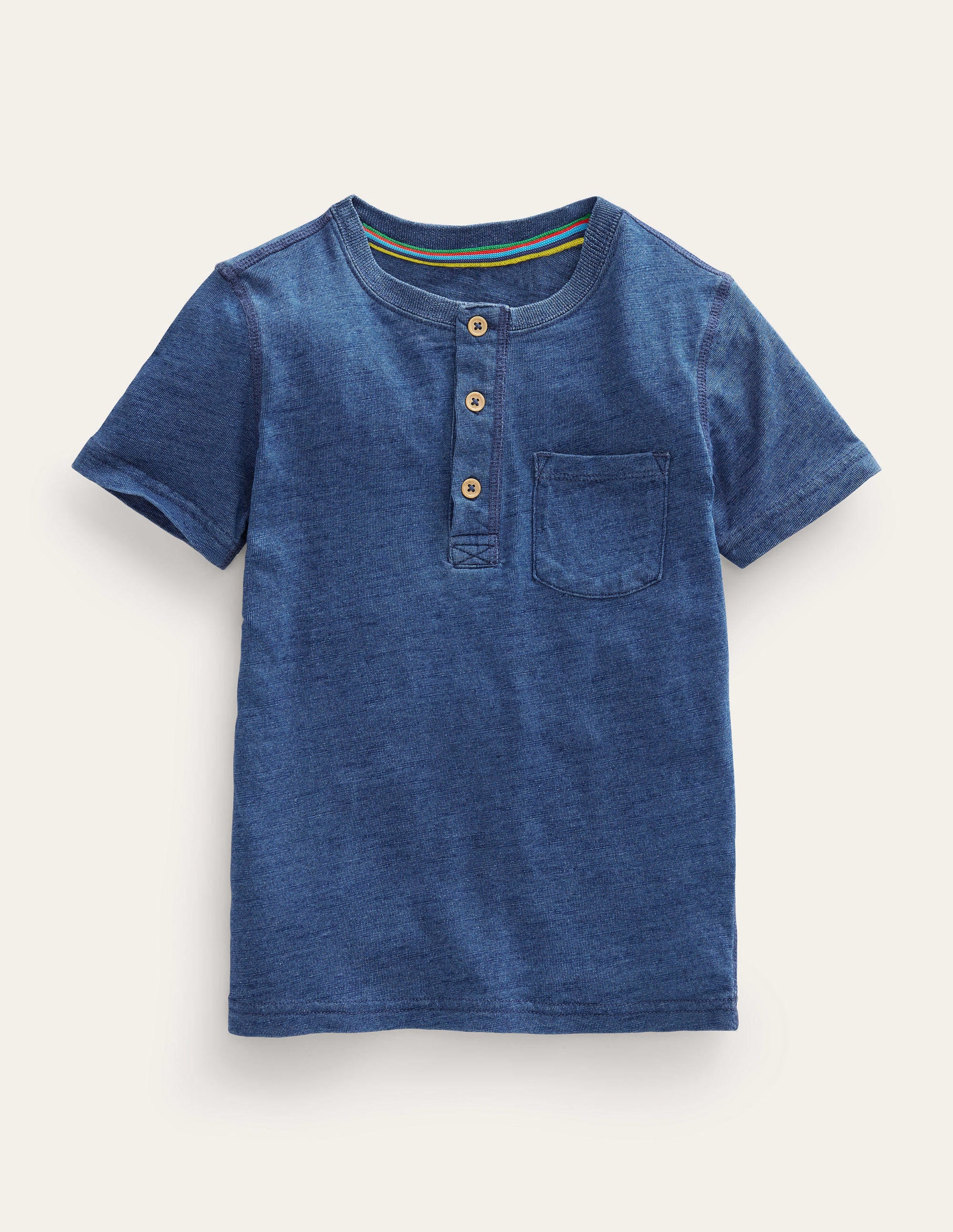 Henley T-Shirt aus gewaschener Baumwolle-Indigoblau