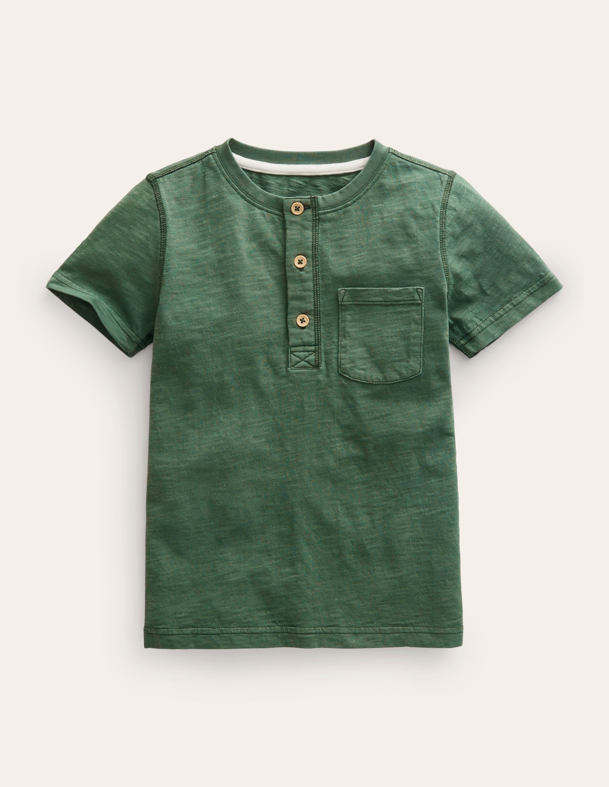 Henley T-Shirt aus gewaschener Baumwolle-Monstergrün