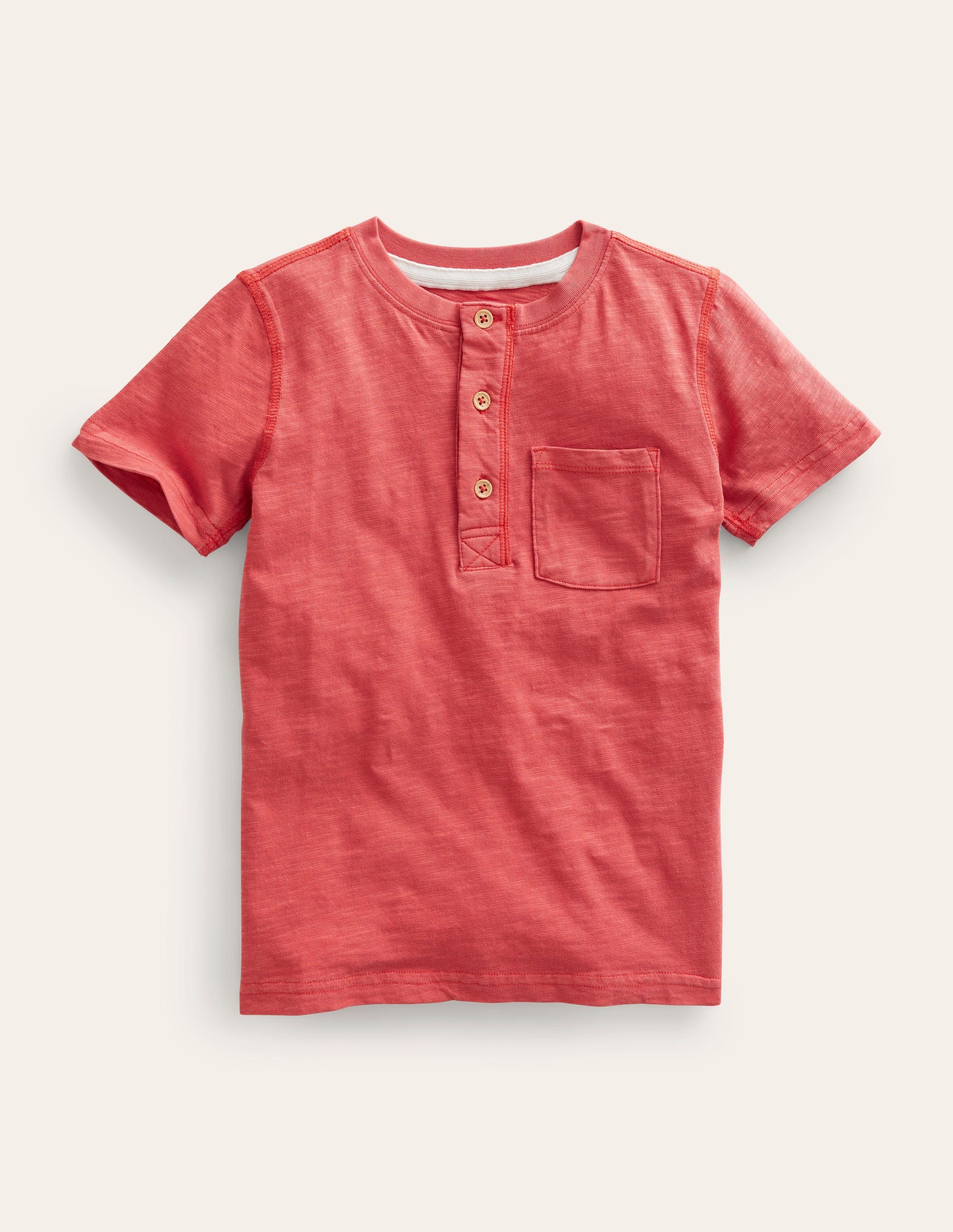 Henley T-Shirt aus gewaschener Baumwolle-Peppadew Rot