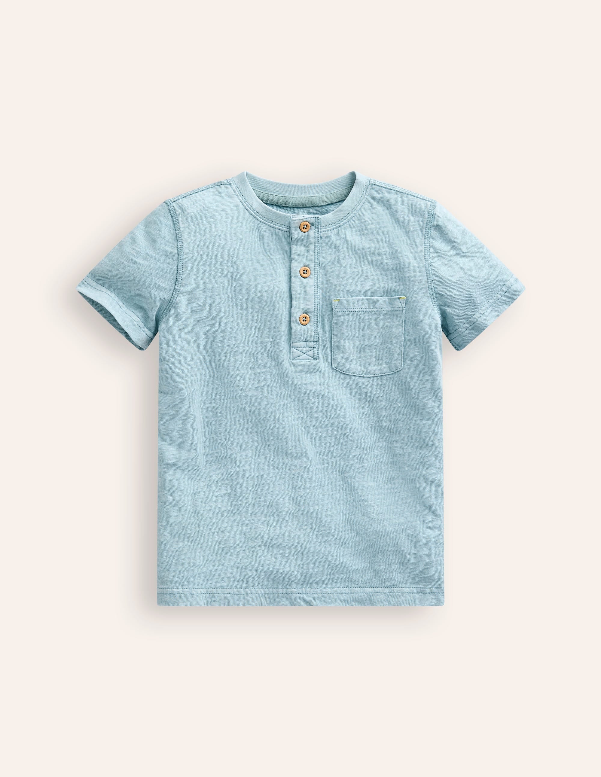 Henley T-Shirt aus gewaschener Baumwolle-Vintage Blau