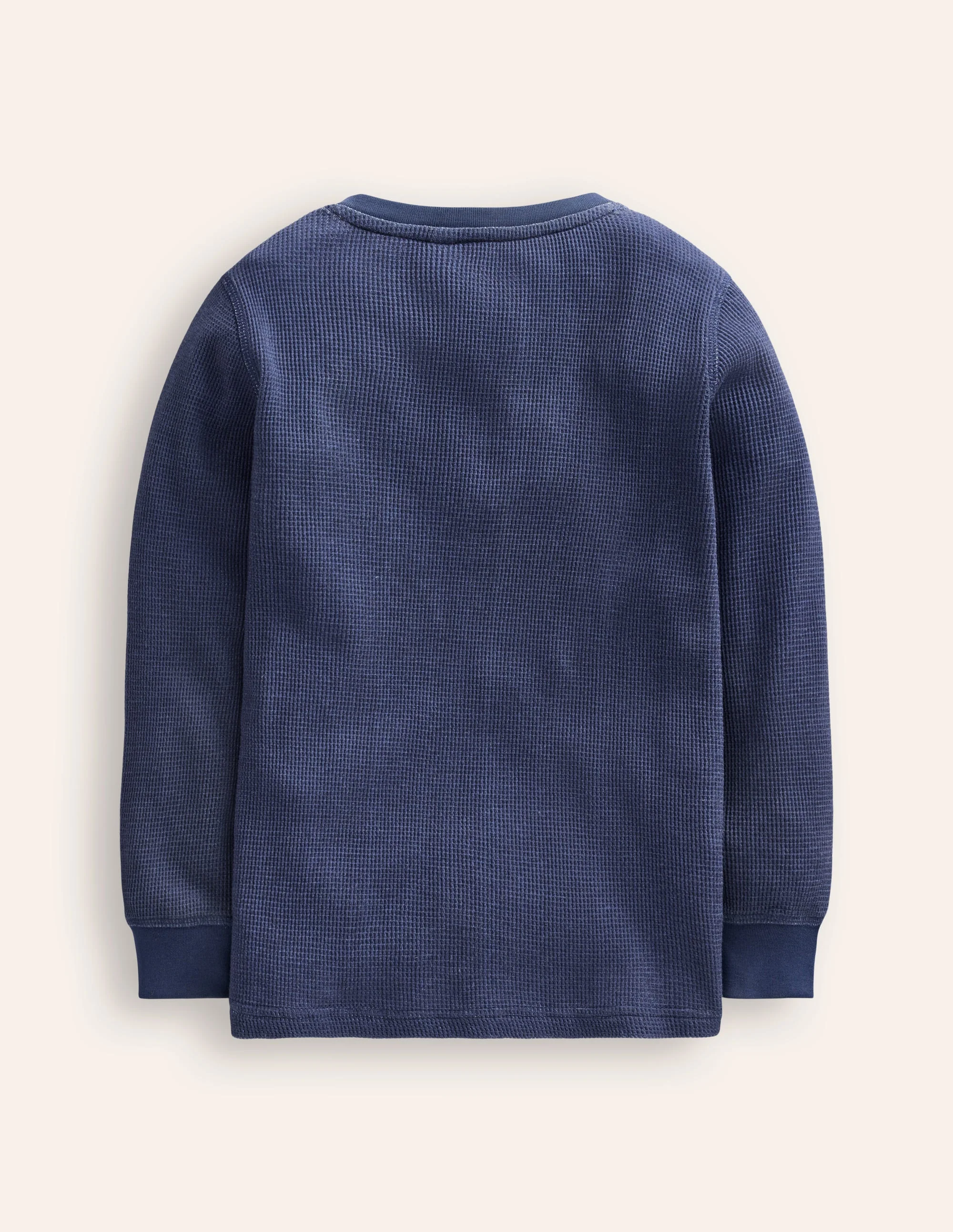 Henley-T-Shirt mit Waffelmuster-Schuluniform-Marineblau Meliert - Image 2