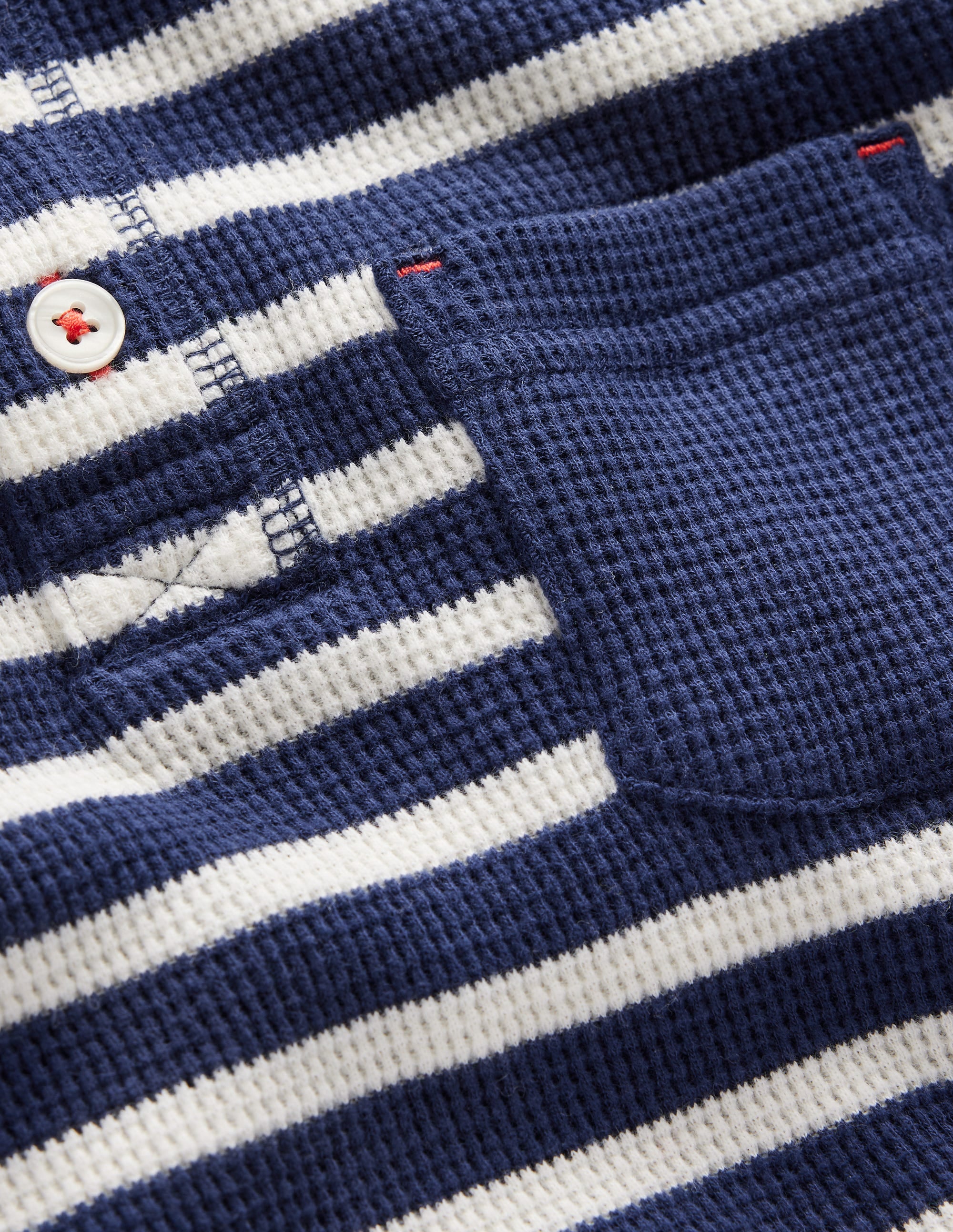 Henley-T-Shirt mit Waffelmuster-Schuluniform-Marineblau und Naturweiß gestreift - Image 3