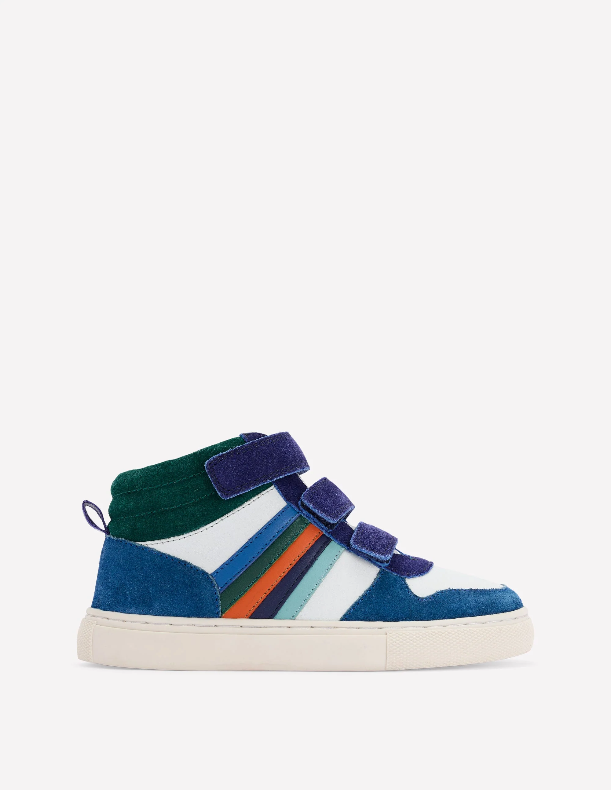 Hochgeschnittene Sneaker aus Leder-Ackerbohnengrün/Pink, Gestreift