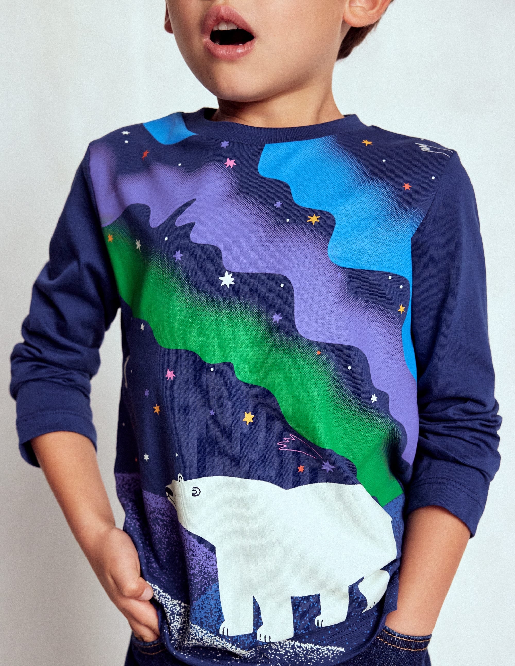 Im Dunkeln leuchtendes Langarmshirt-Dämmerungsblau Nordlichter - Image 2