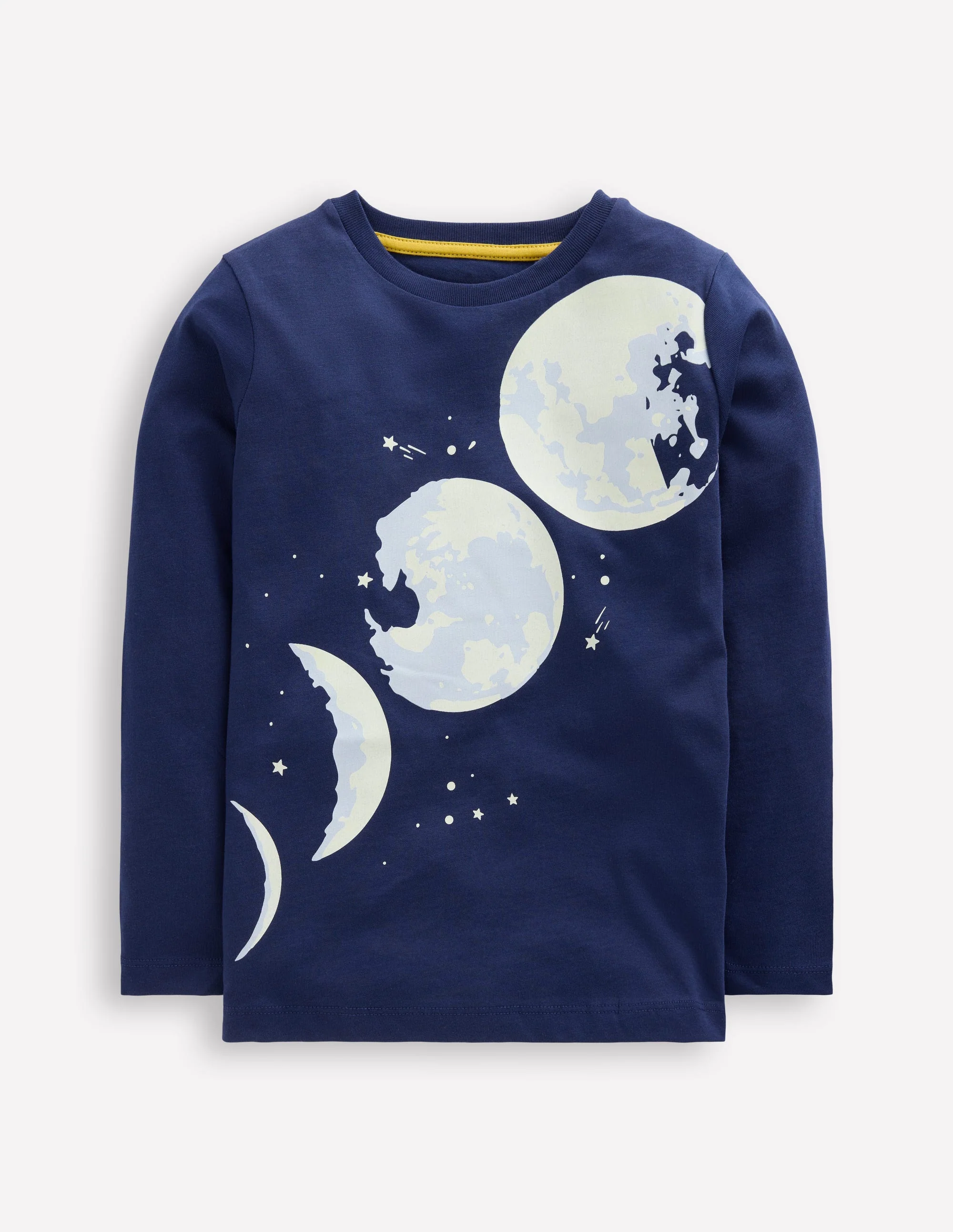Im Dunkeln leuchtendes Langarmshirt-Schuluniform-Marineblau Mond