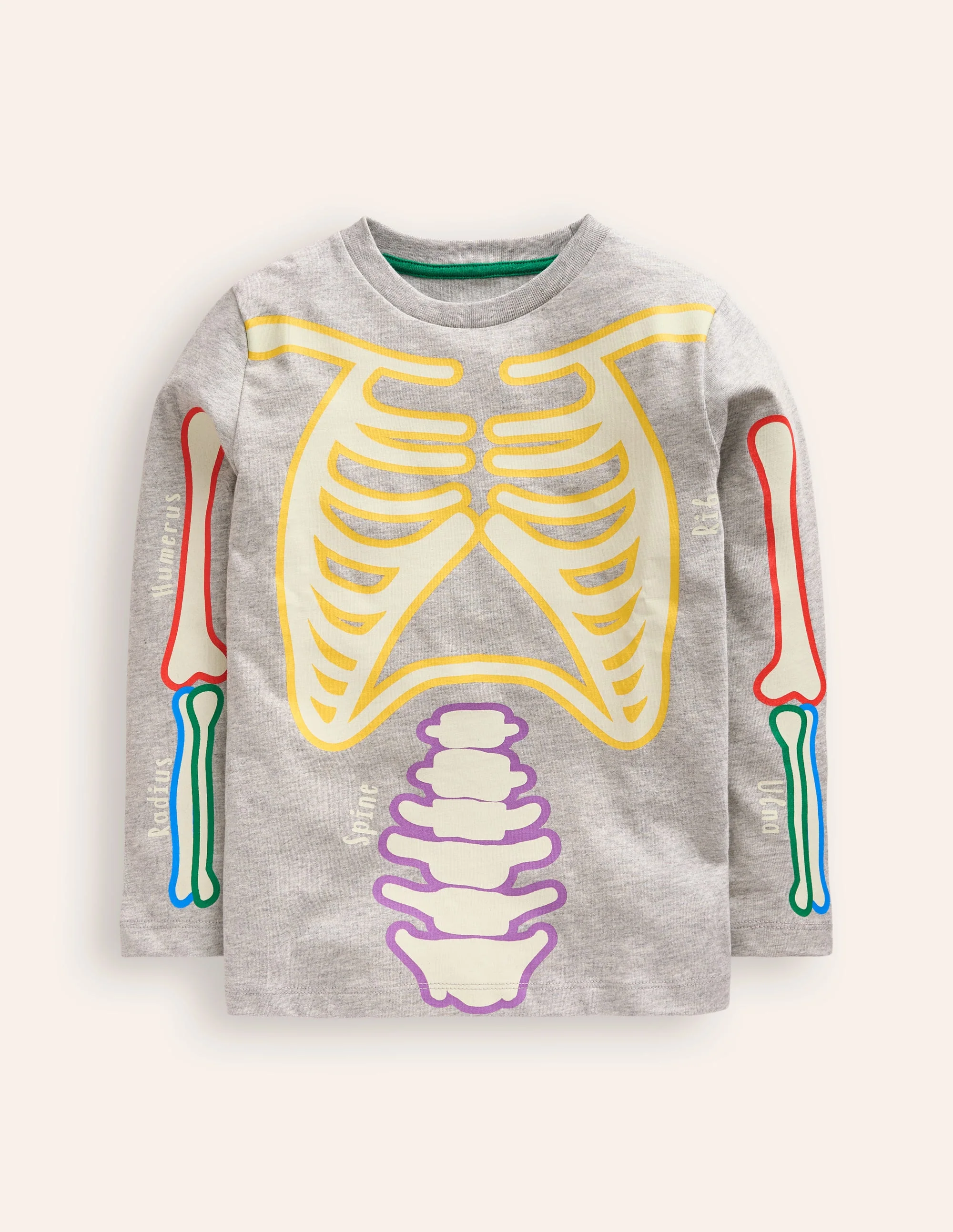 Im Dunkeln leuchtendes T-Shirt-Grau Meliert Skelett
