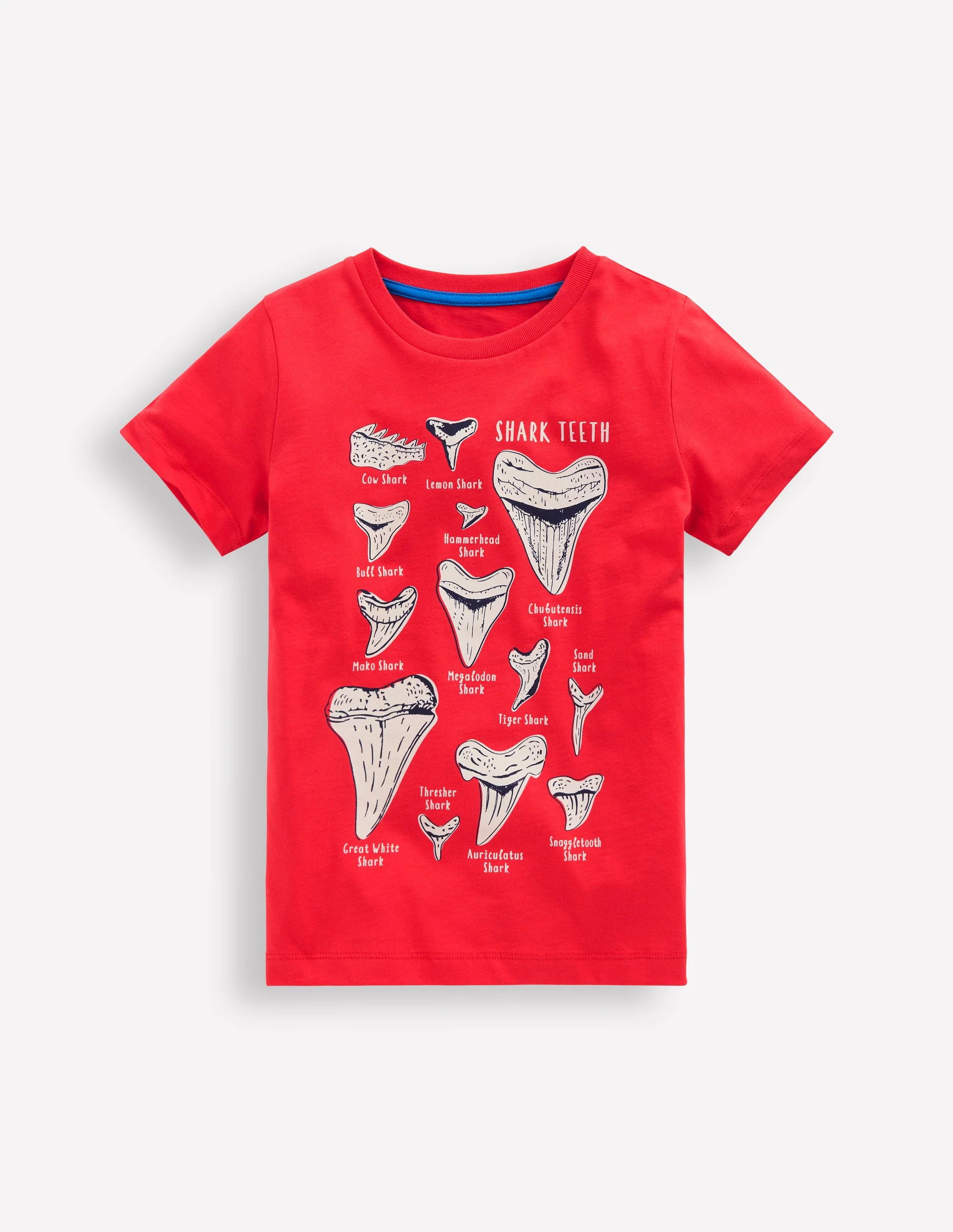 Im Dunkeln leuchtendes T-Shirt-Korallenrot Haizähne