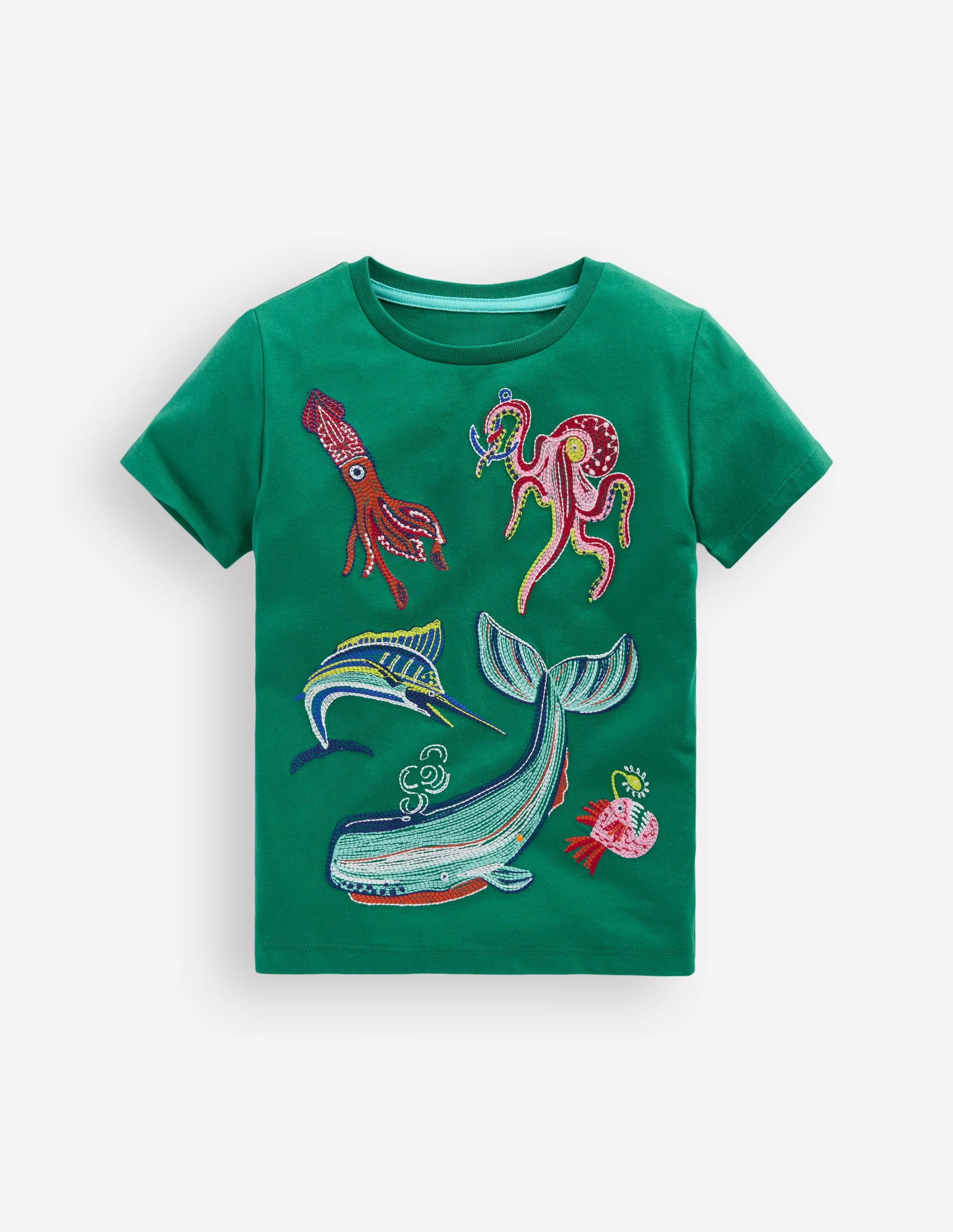 Im Dunkeln leuchtendes T-Shirt mit Superstitch-Juwelengrün Meerestiere
