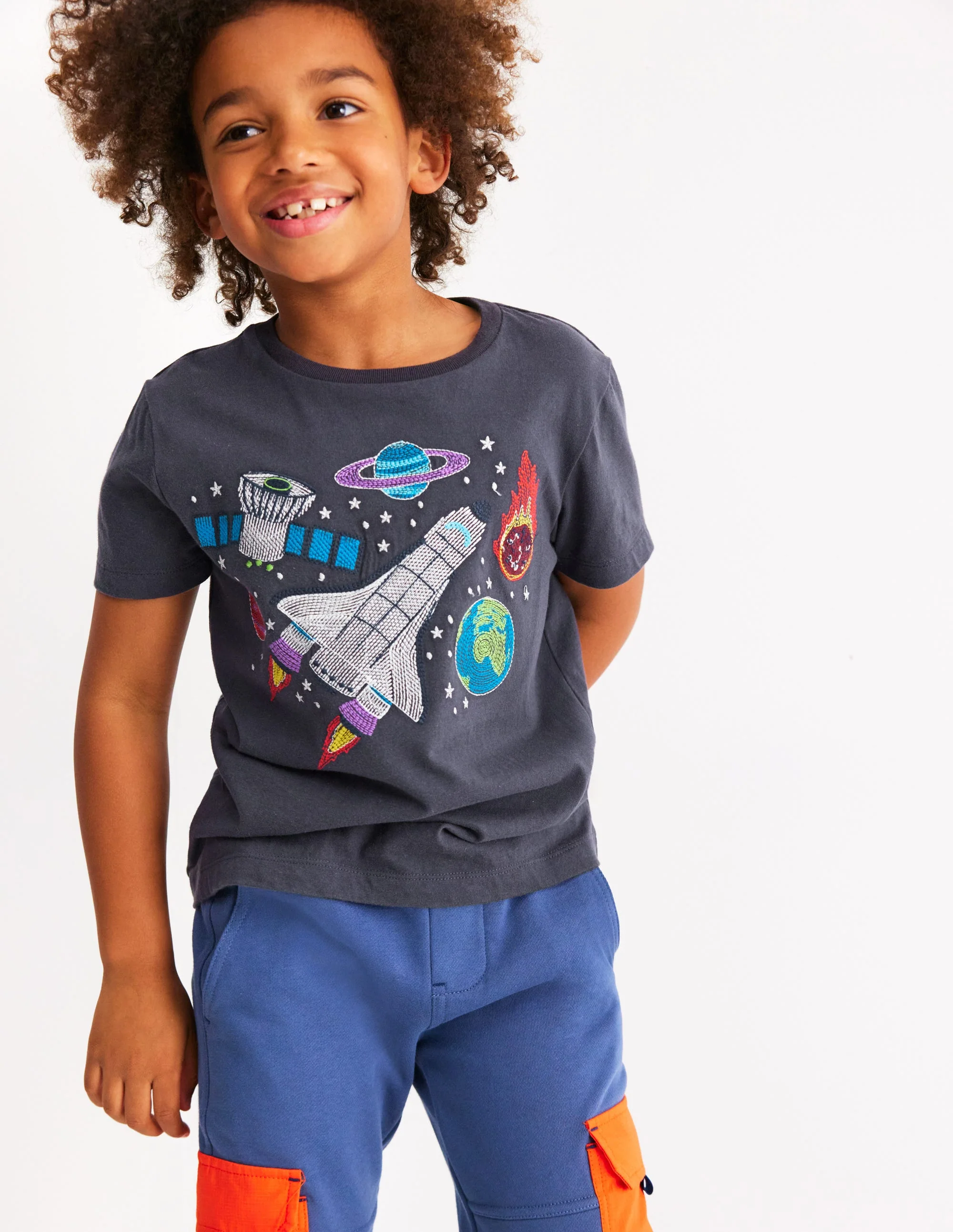 Im Dunkeln leuchtendes T-Shirt mit Superstitch-Roboterblau Weltraum - Image 7