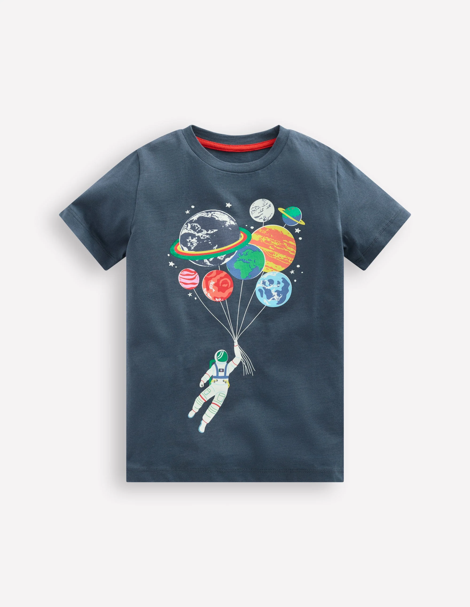 Im Dunkeln leuchtendes T-Shirt-Roboter-Blau Raumfahrer Planeten