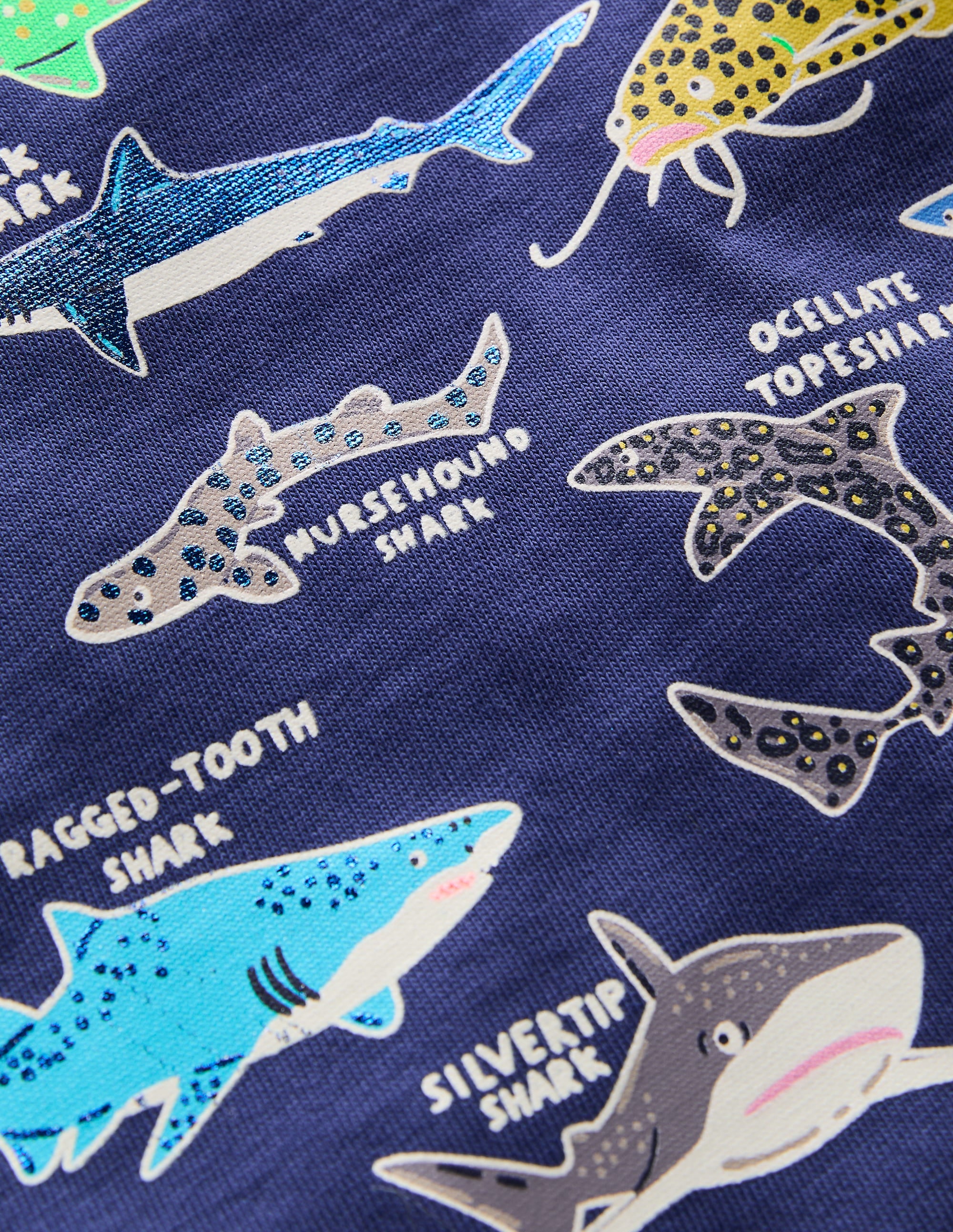 Im Dunkeln leuchtendes T-Shirt-Schuluniform-Navy, Haie - Image 3