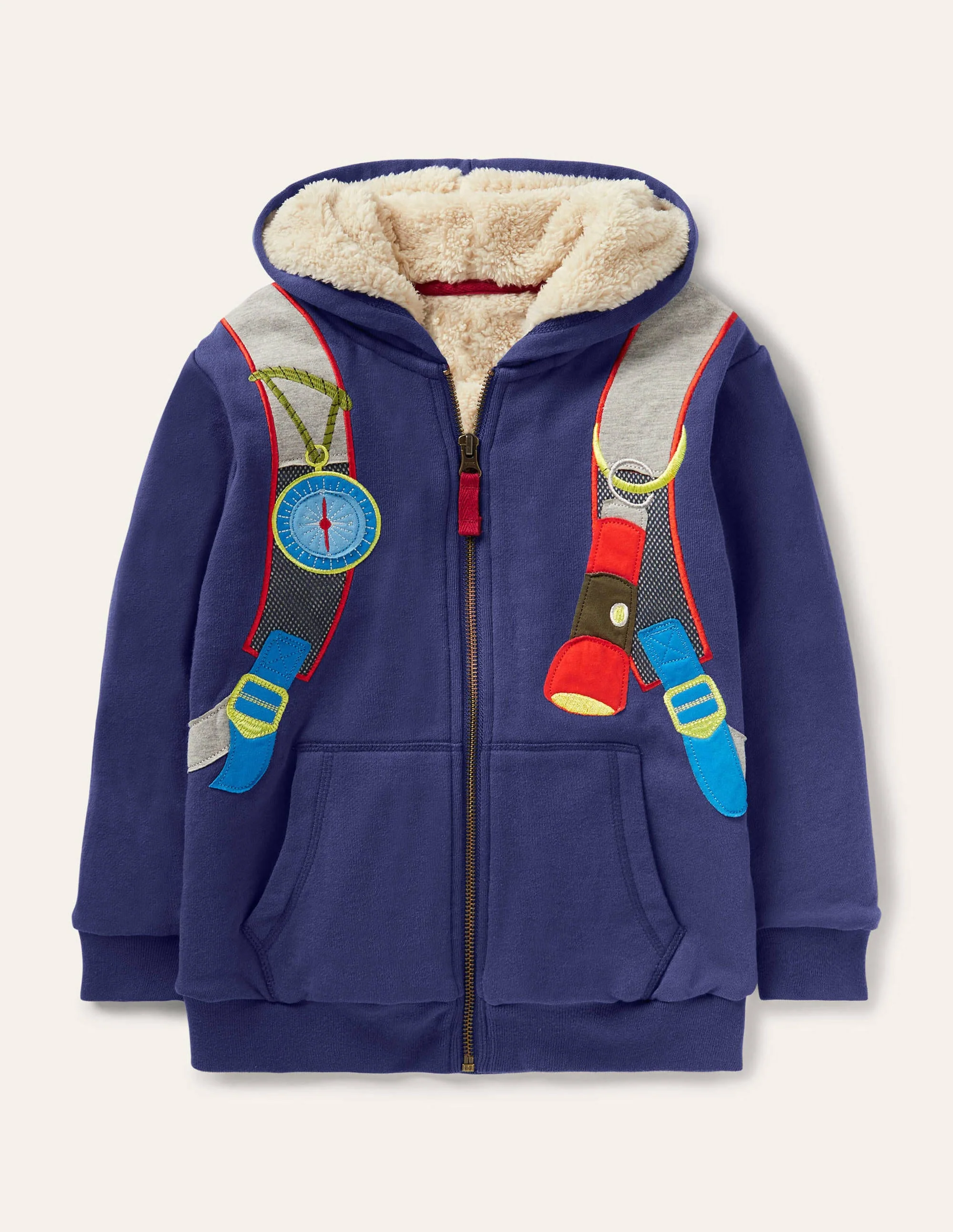 Kapuzenjacke mit kuscheligem Futter und Applikation-Segelblau, Rucksack