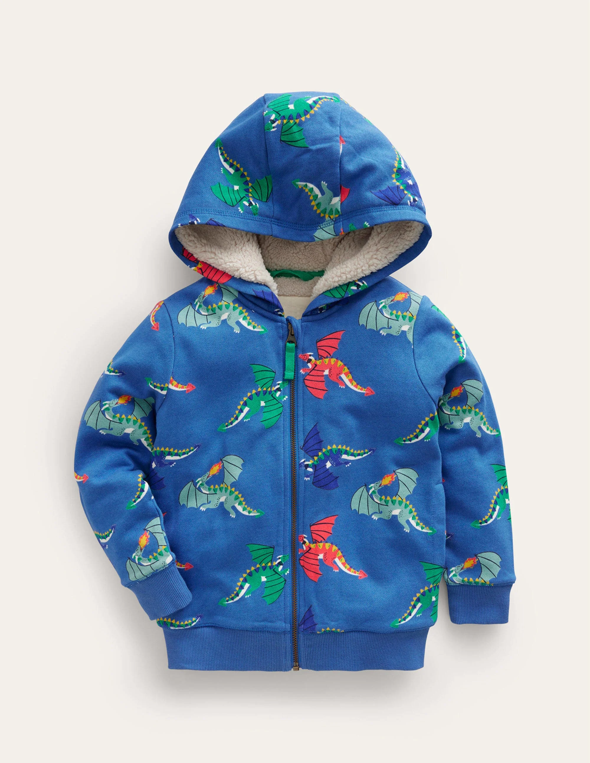 Kapuzenpulli mit Zottelfutter und Druck-Pastellblau