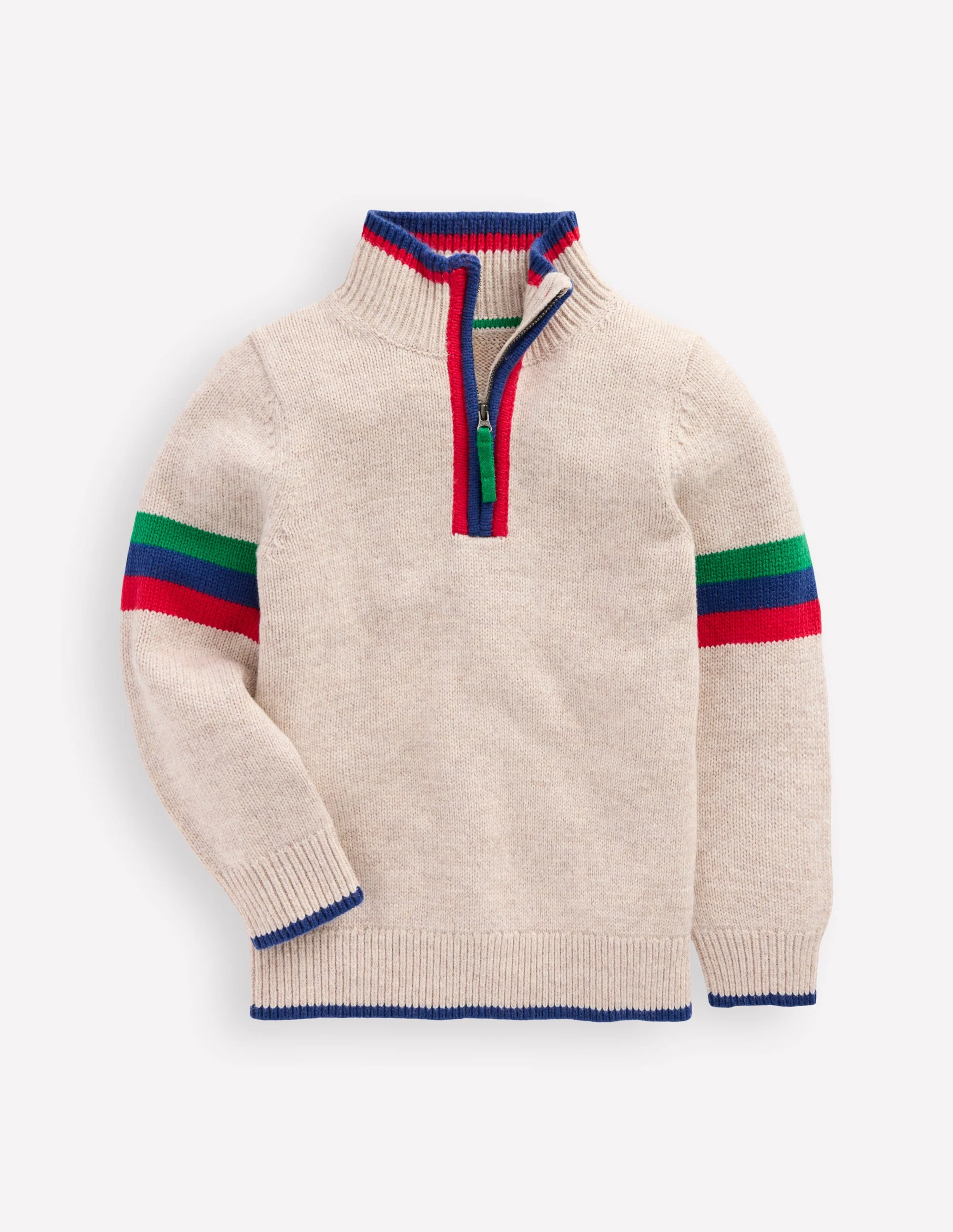 Klassischer Pullover mit halblangem Reißverschluss-Beige Meliert