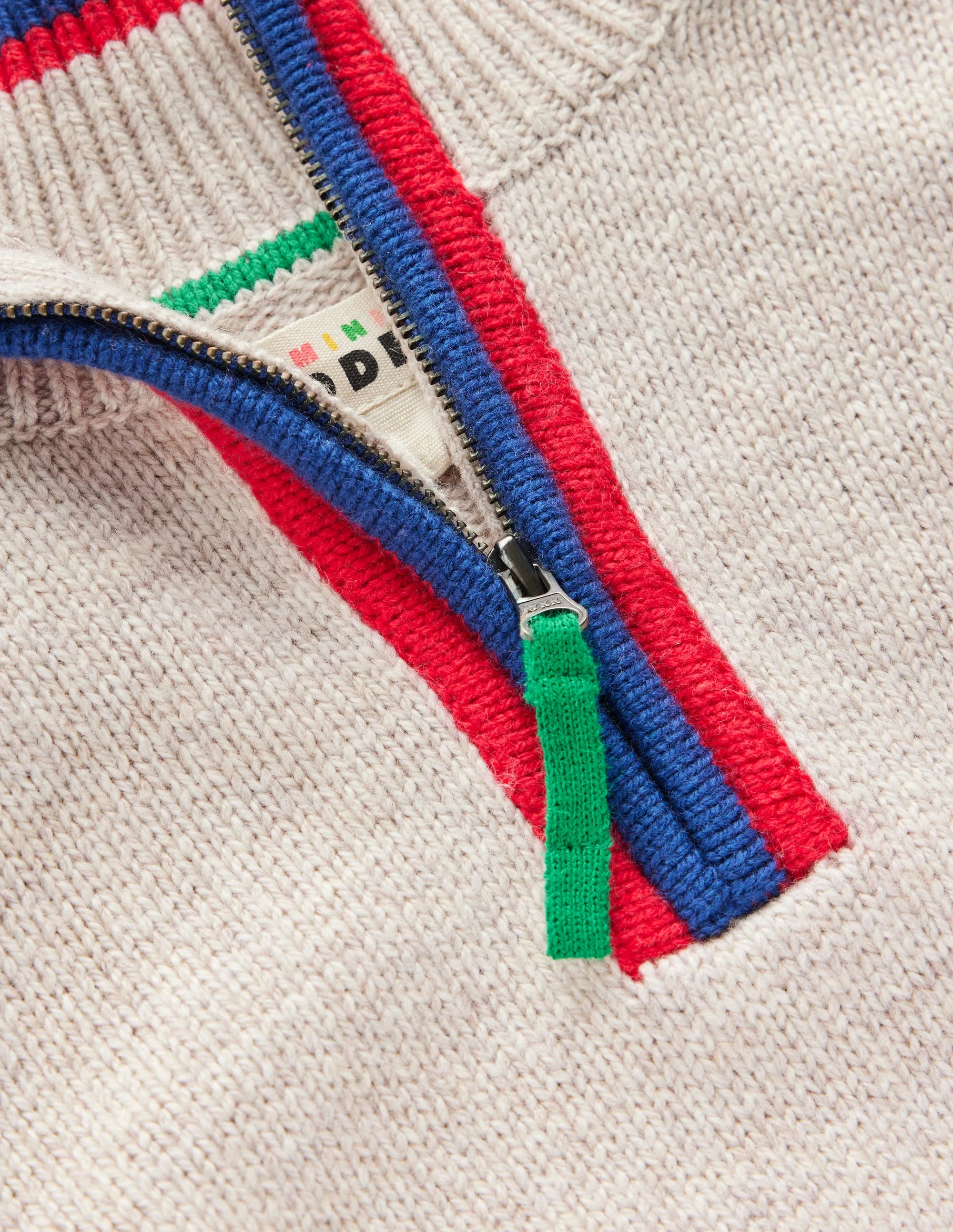 Klassischer Pullover mit halblangem Reißverschluss-Beige Meliert - Image 3