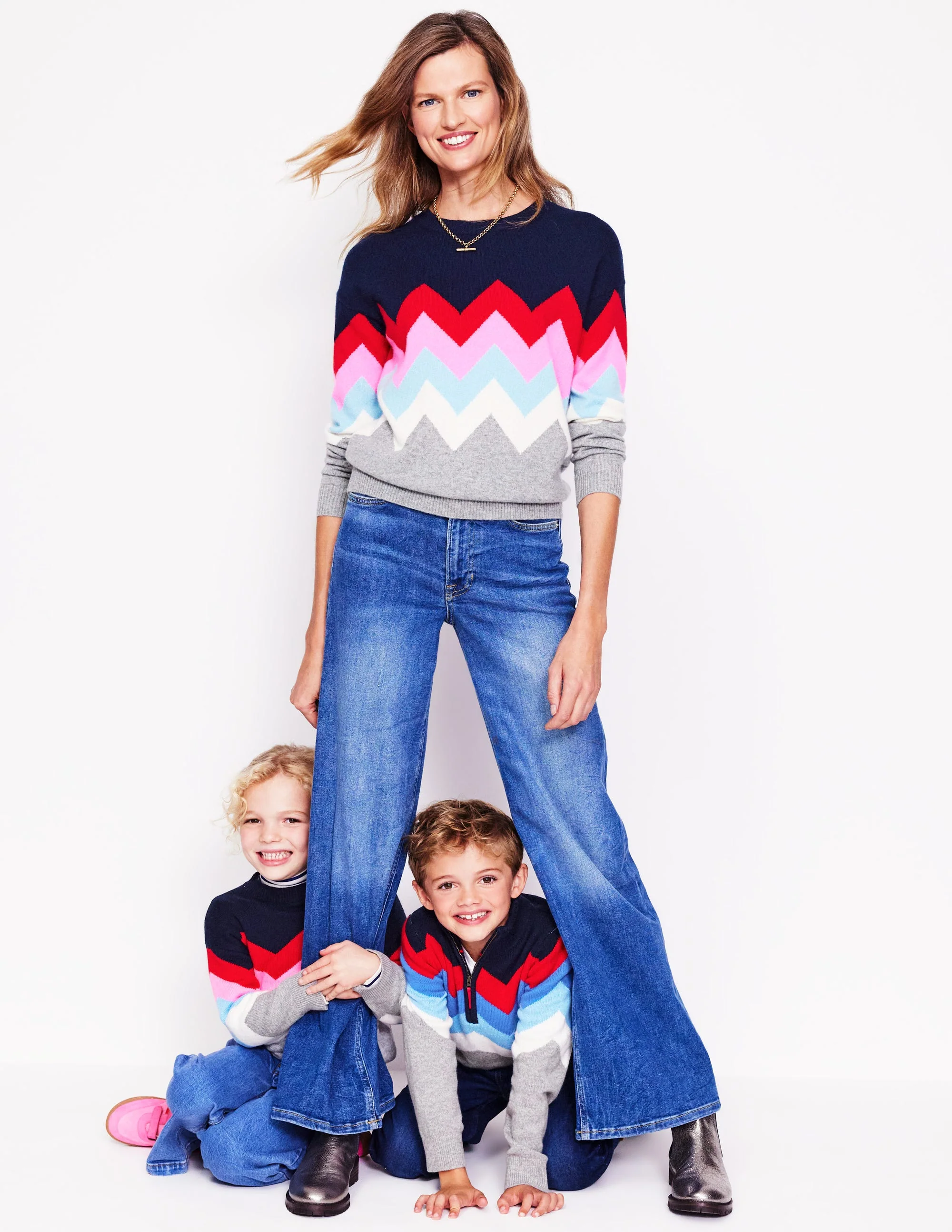 Klassischer Pullover mit halblangem Reißverschluss-Grau Meliert Chevron - Image 5