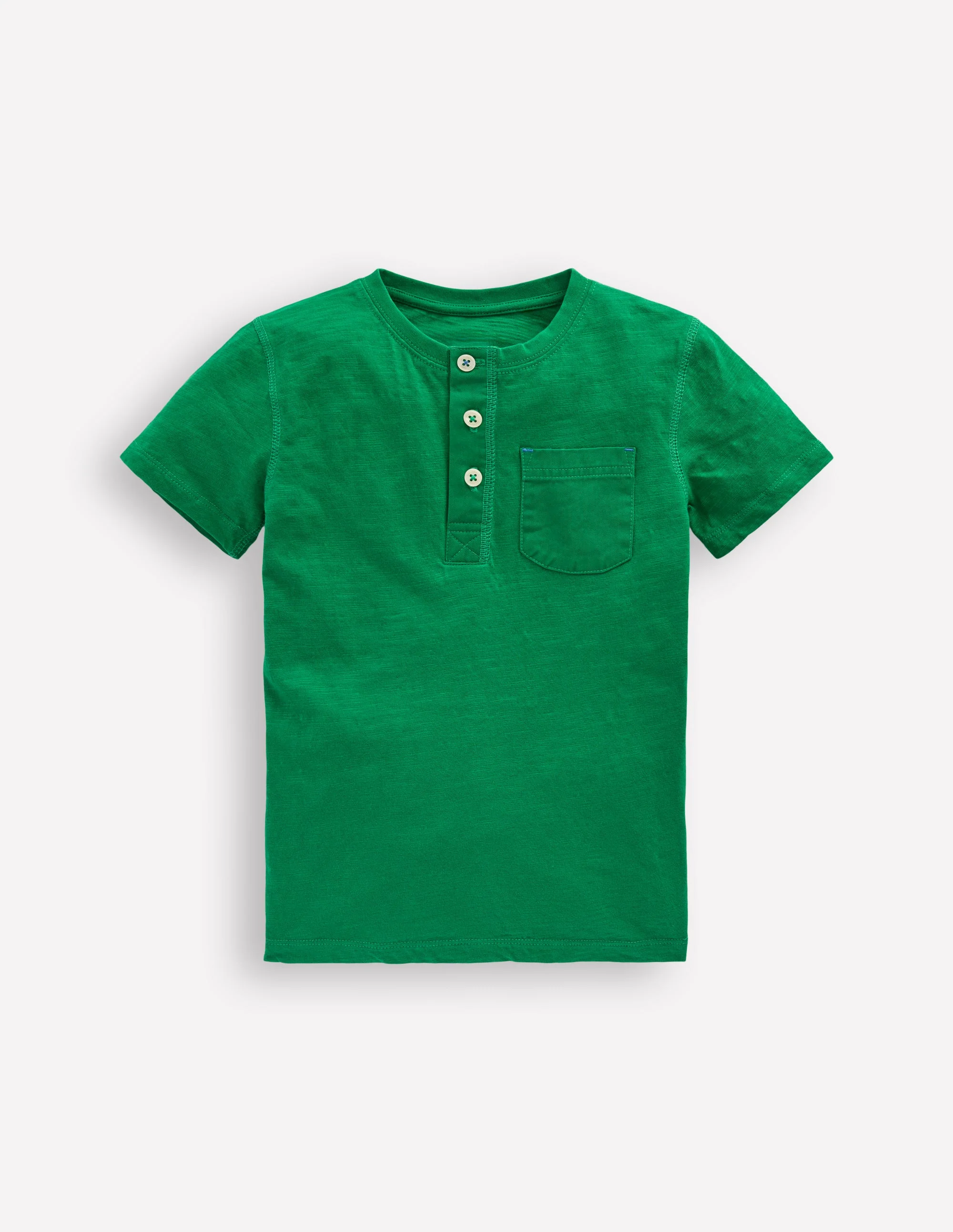 Kurzärmeliges Henley-T-Shirt-Grünes Tamburin