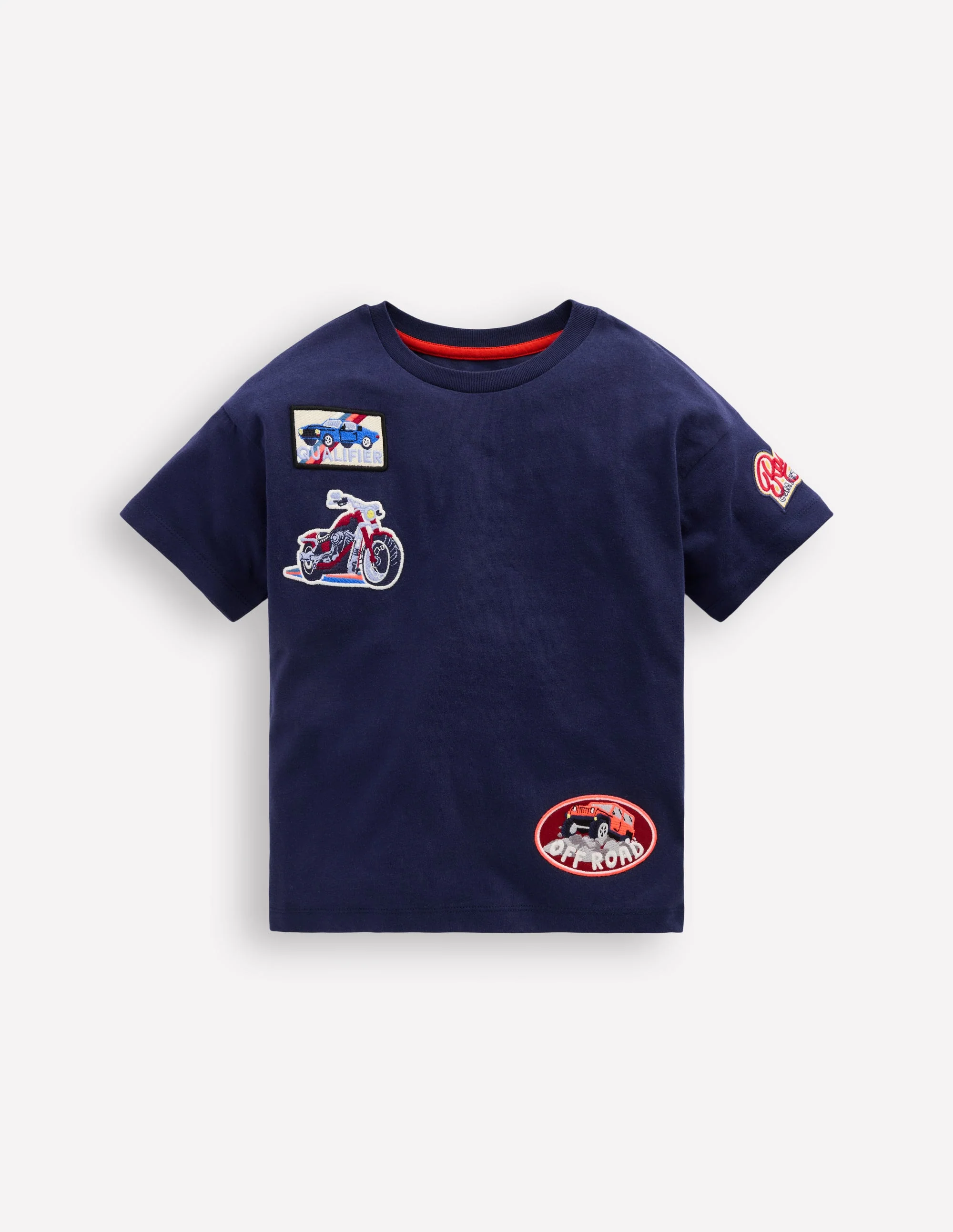Kurzärmliges T-Shirt mit Aufnäher-College Marineblau Autos
