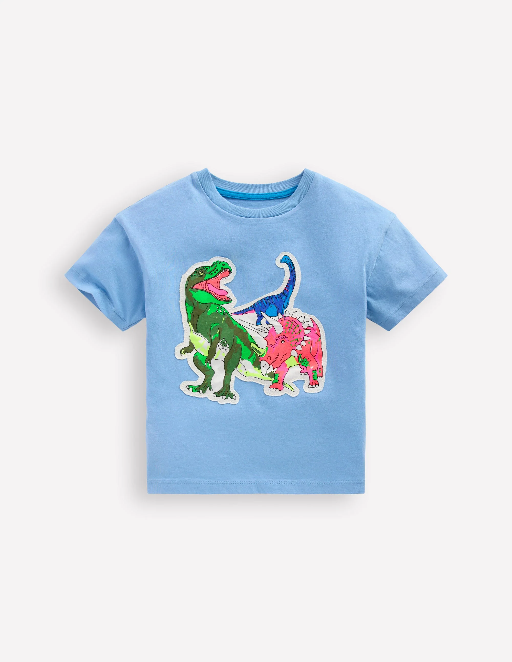 Kurzärmliges T-Shirt mit Aufnäher-Gletscherblau Dino