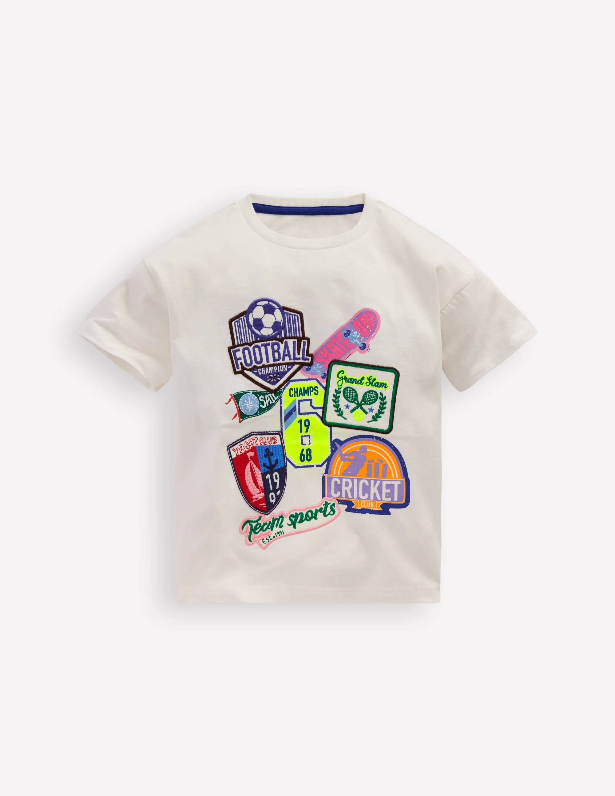 Kurzärmliges T-Shirt mit Aufnäher-Sanftes Naturweiß Sport