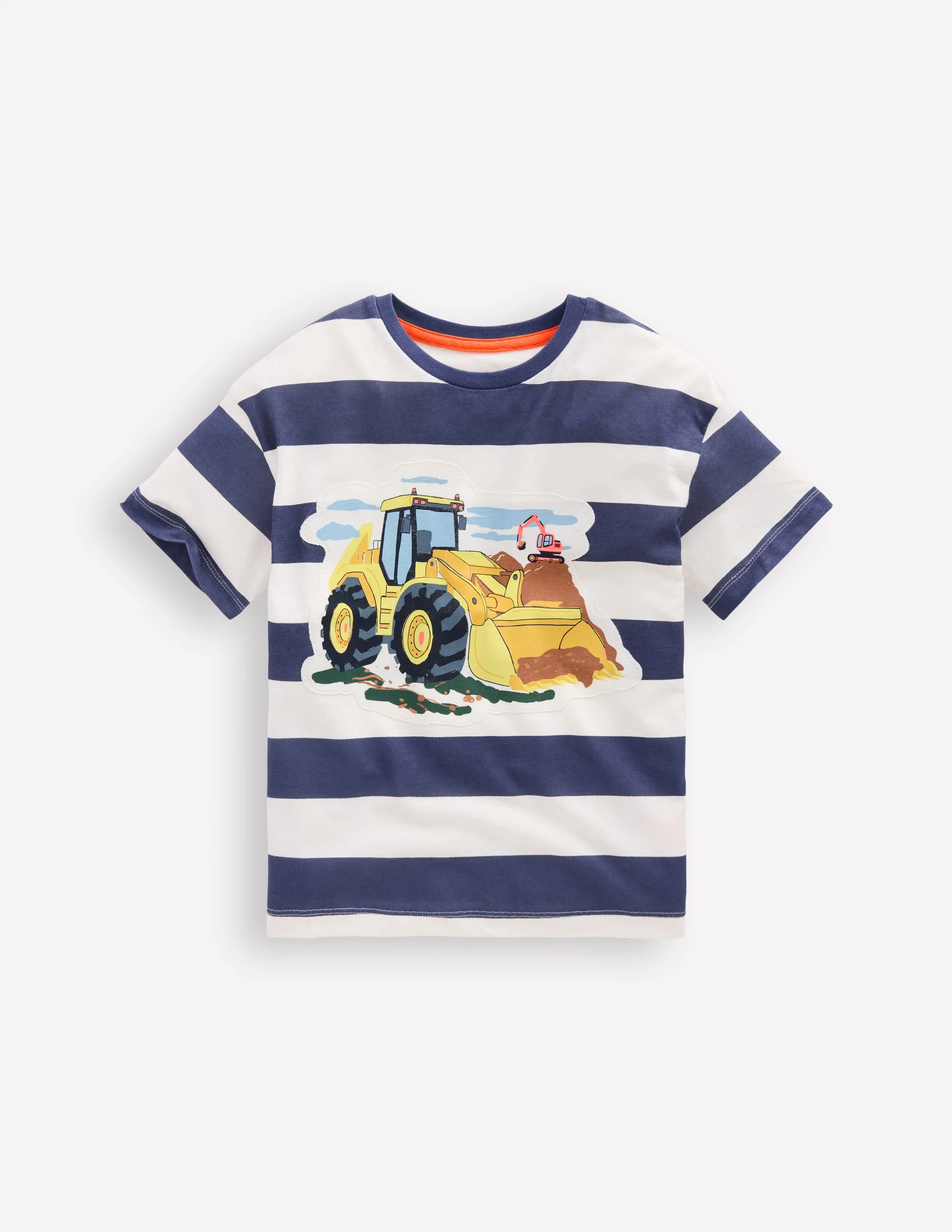 Kurzärmliges T-Shirt mit Aufnäher-Schuluniform-Marineblau Streifen Bagger