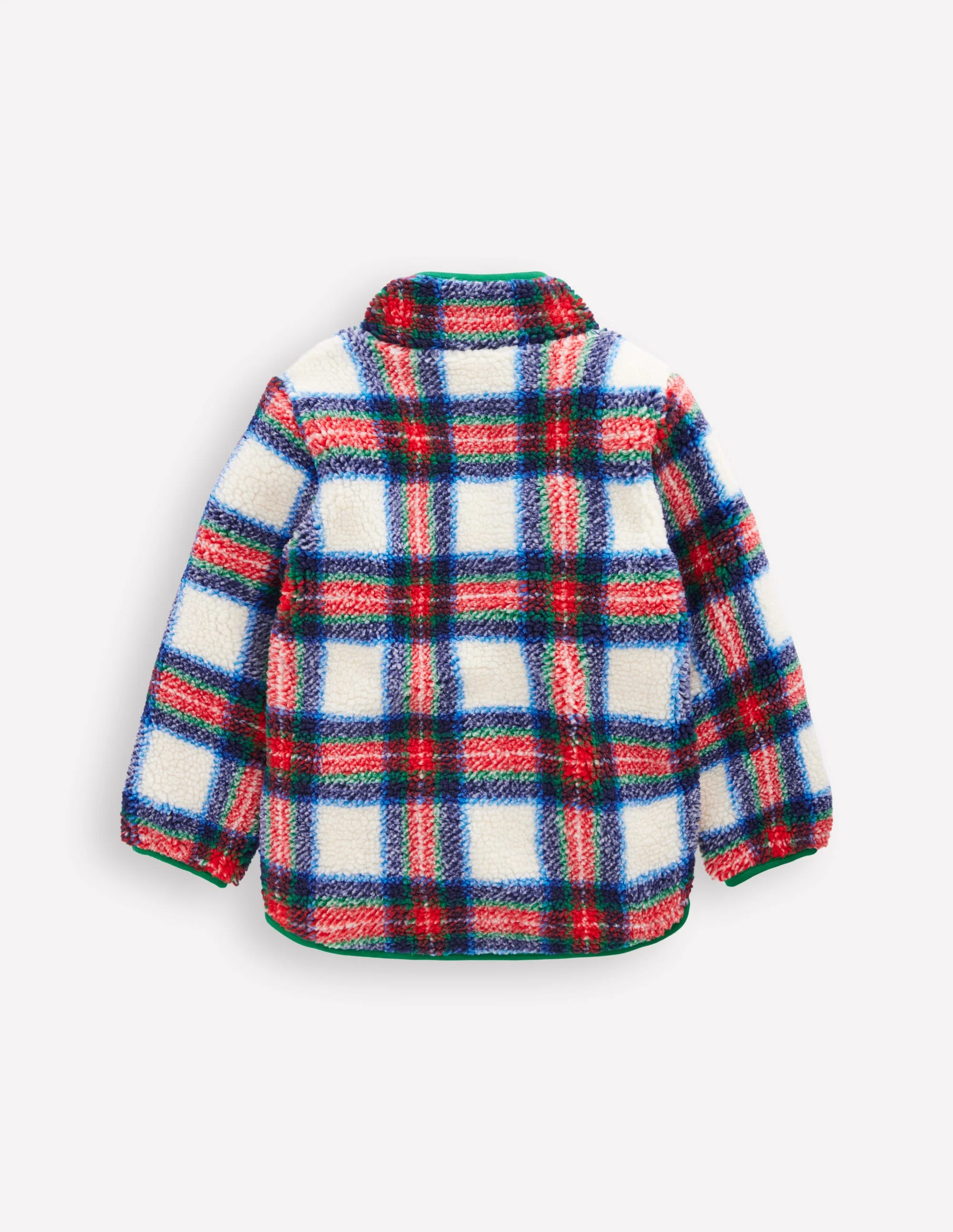 Kuschelige Teddyfell-Jacke-Naturweiß, Blau und Rot Kariert - Image 2