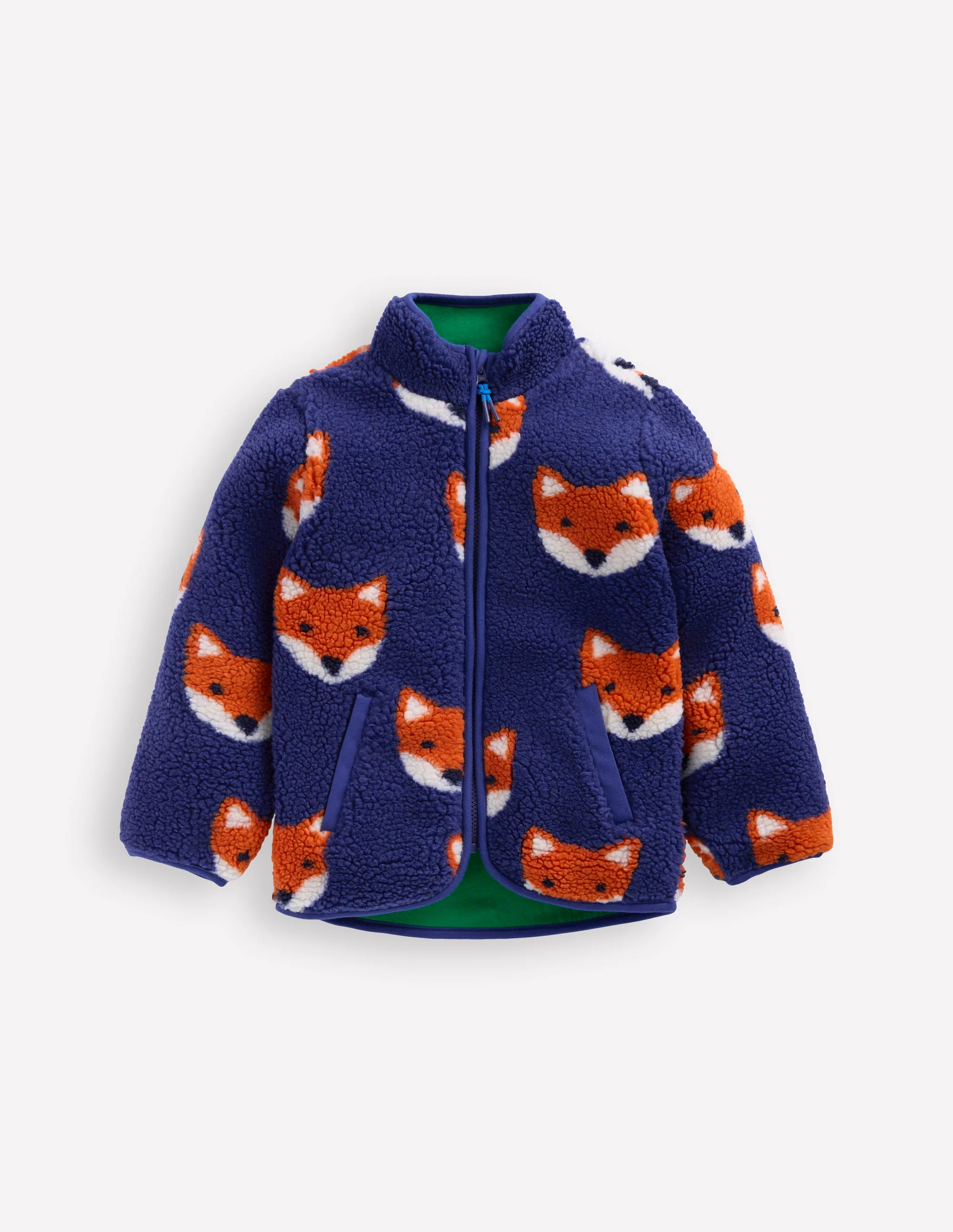 Kuschelige Teddyfell-Jacke-Saphirblau Füchse