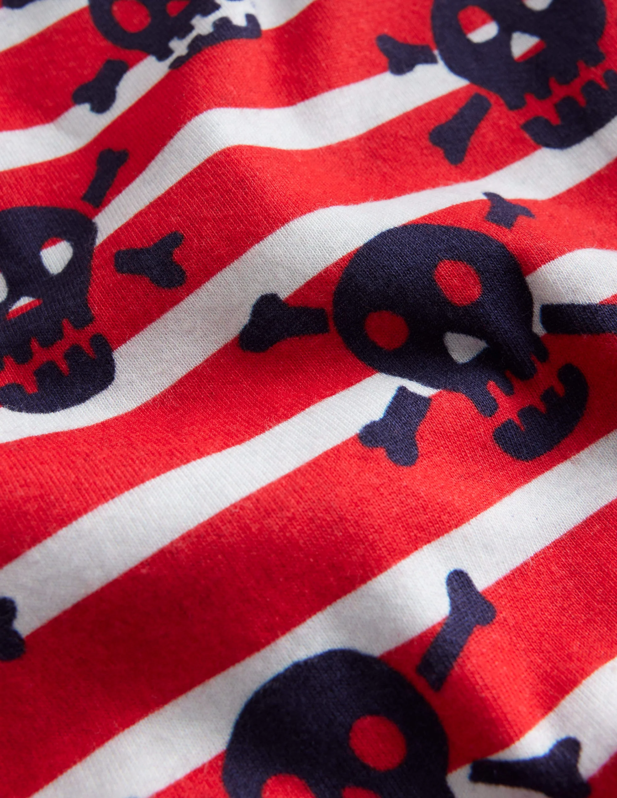 Kuscheliger, kurzer Schlafanzug-Salsa-Rot Totenkopf Gestreift - Image 3