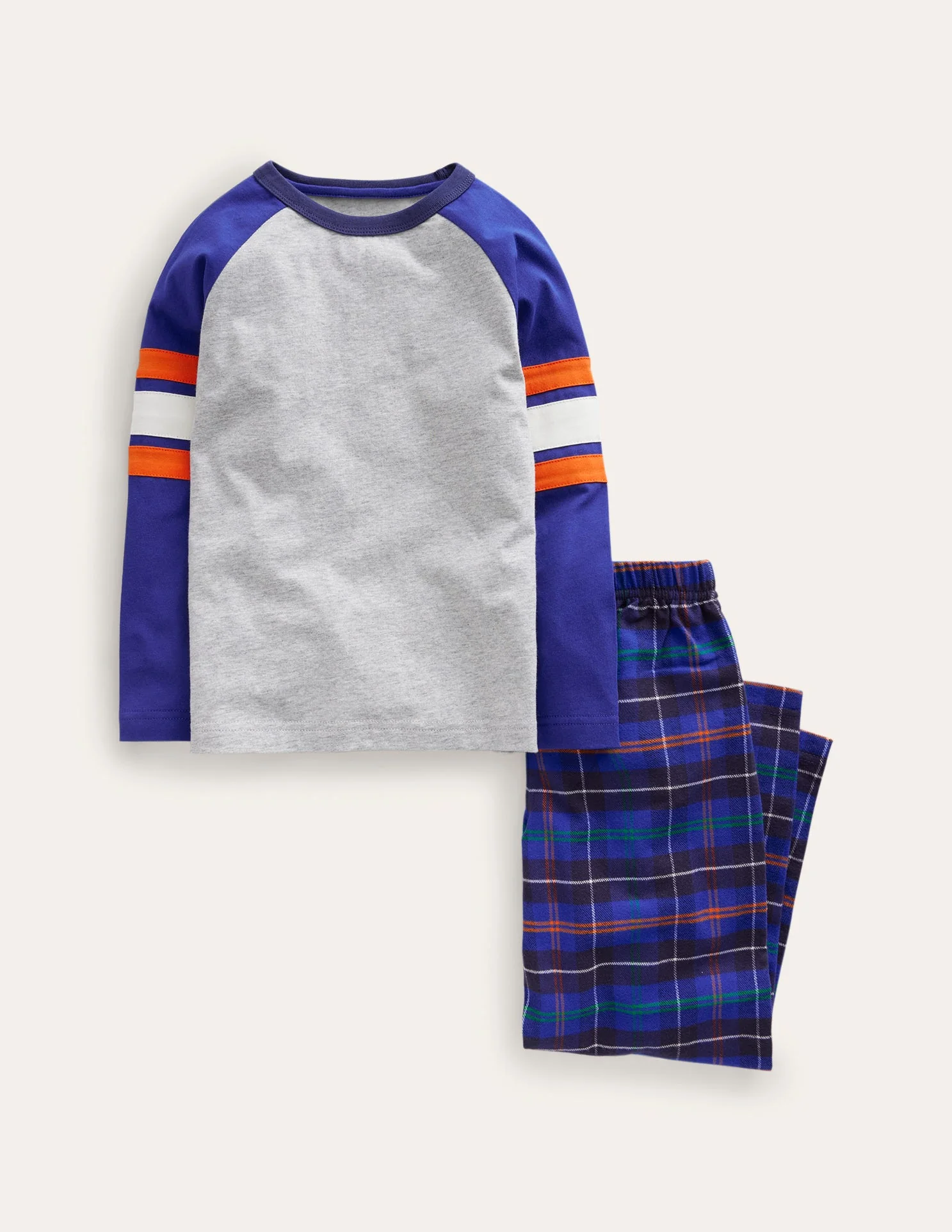 Kuscheliges, gebürstetes Pyjama-Set-Blau/Orange Karo