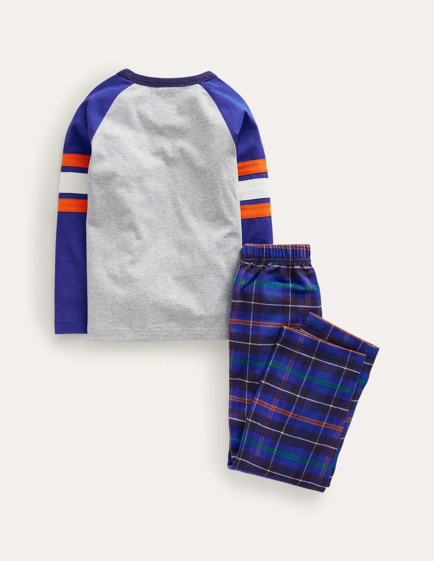 Kuscheliges, gebürstetes Pyjama-Set-Blau/Orange Karo - Image 2