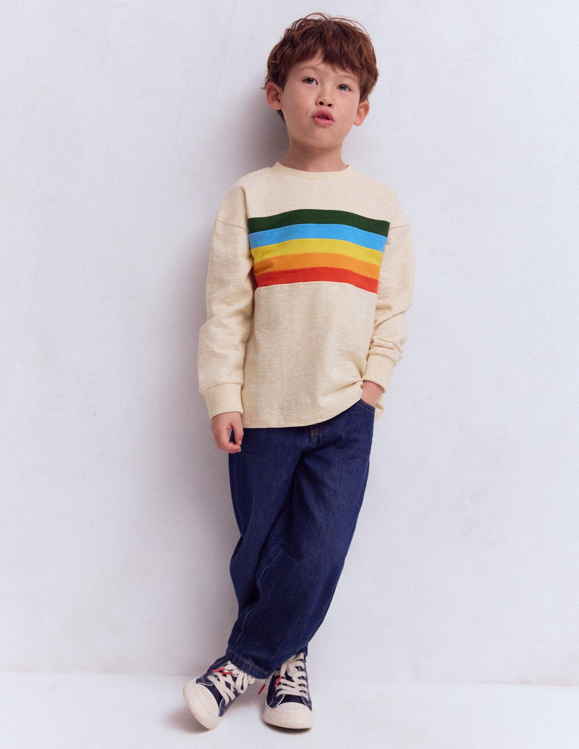 Lässiges, mittelschweres Langarmshirt-Beige Meliert